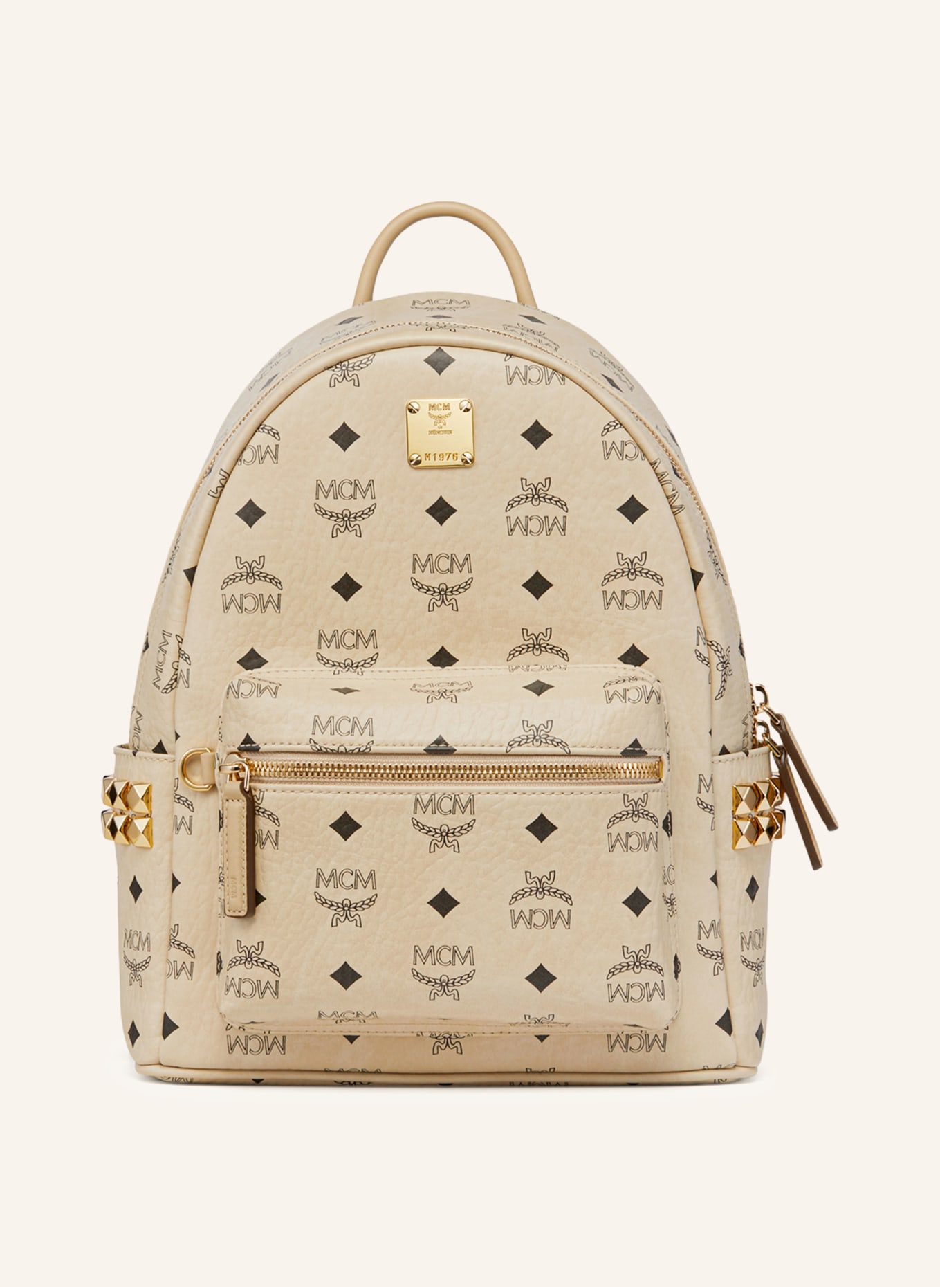MCM STARK SMALL backpack with studs: CREAM / GOLD / BLACK