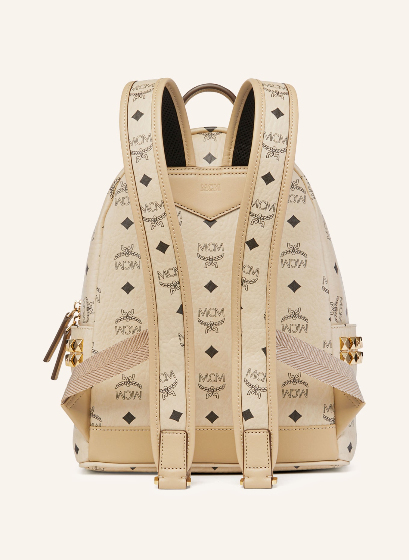 MCM STARK SMALL backpack with studs: CREAM / GOLD / BLACK