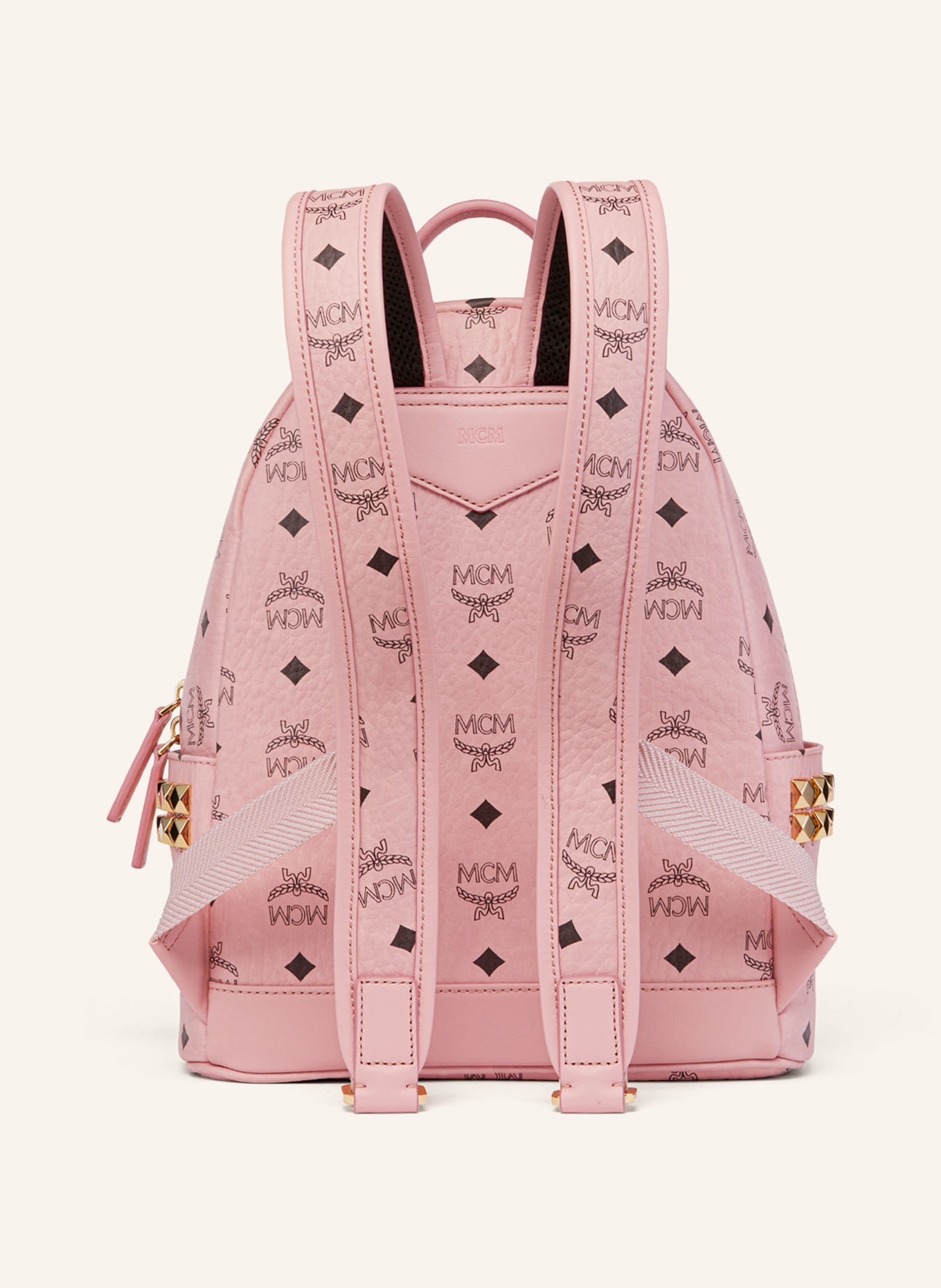 MCM STARK SMALL backpack with studs: PINK / BLACK