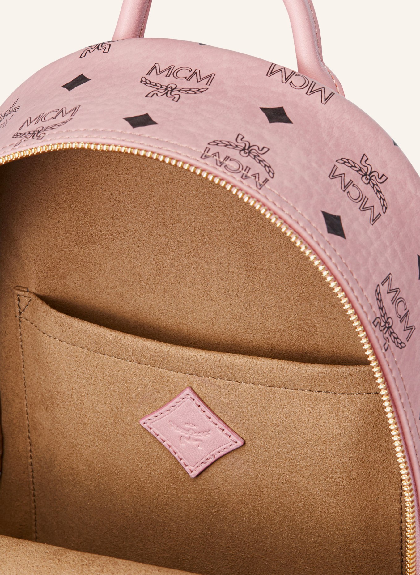 MCM STARK SMALL backpack with studs: PINK / BLACK