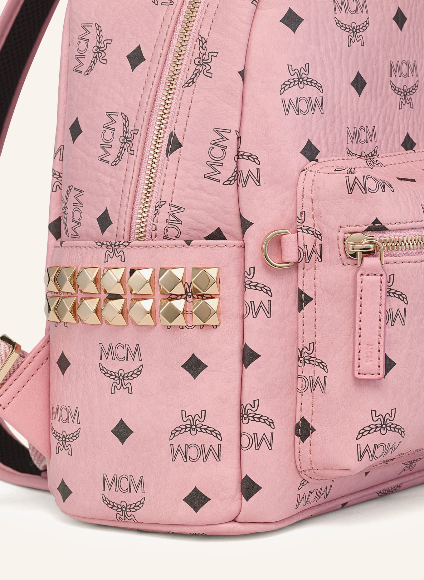 MCM STARK SMALL backpack with studs: PINK / BLACK