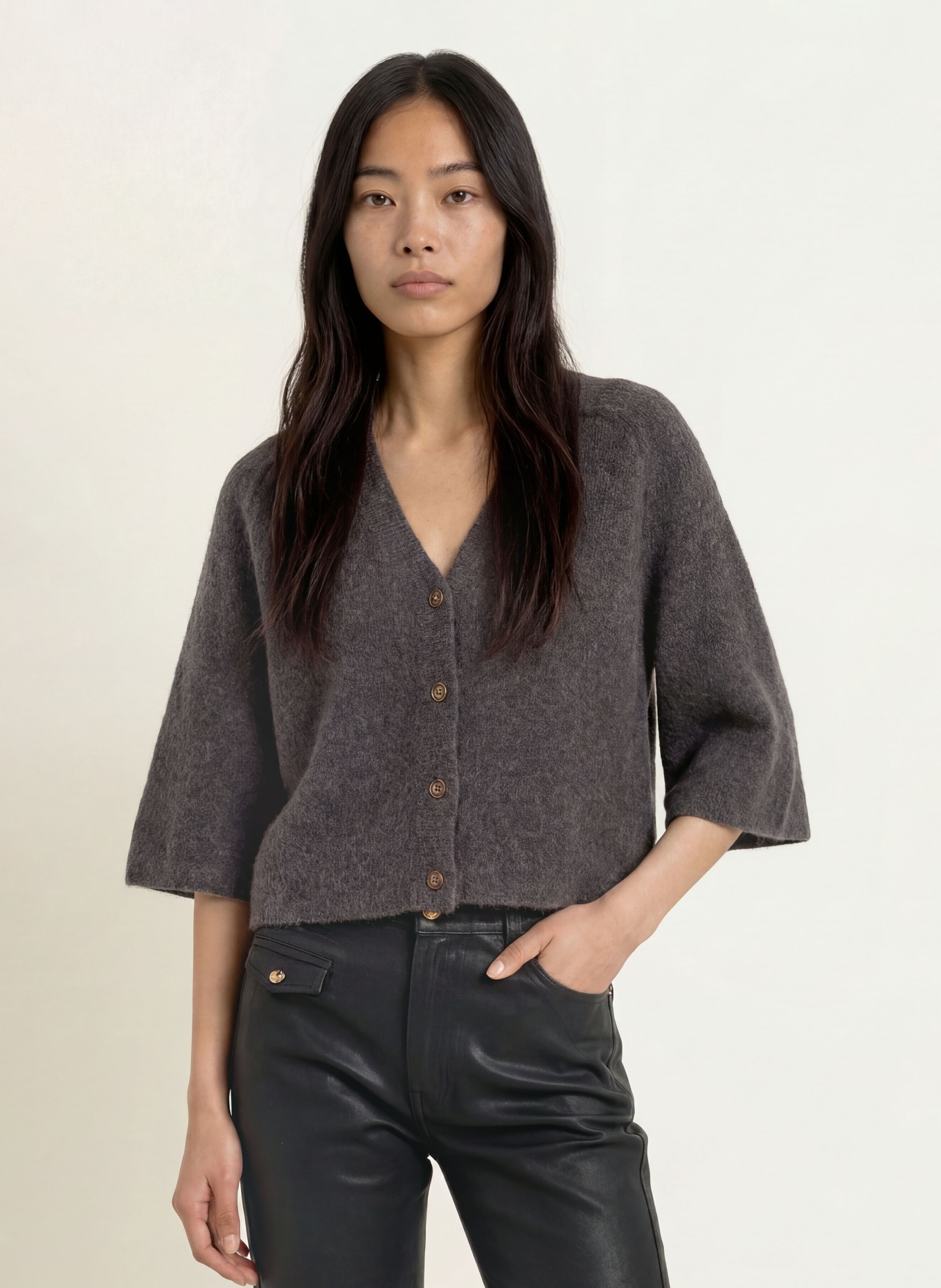 MOS MOSH Cardigan MMTHORA LIZET cu alpaca: GRI ÎNCHIS