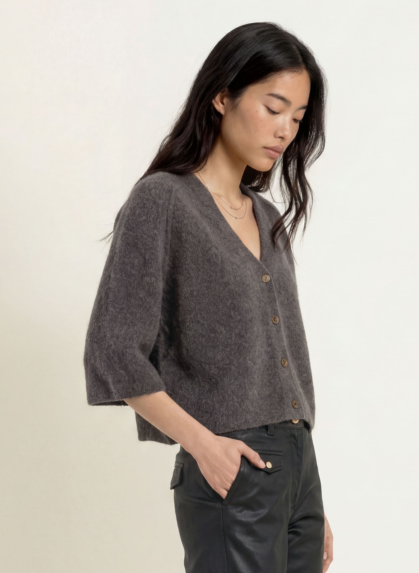 MOS MOSH Cardigan MMTHORA LIZET cu alpaca: GRI ÎNCHIS