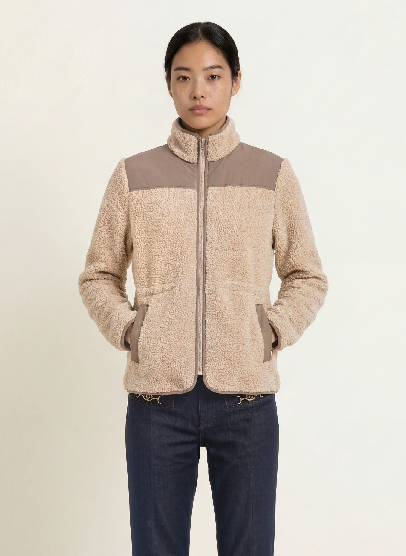 MOS MOSH Teddy Fur Jacket MMELISA ELI: BEIGE / TAUPE