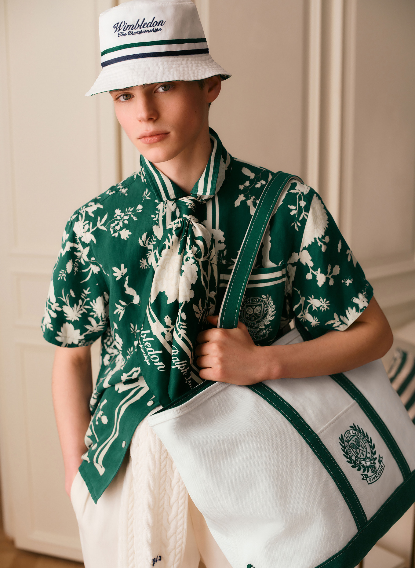 POLO RALPH LAUREN Reisetasche: CREME / DUNKELGRÜN