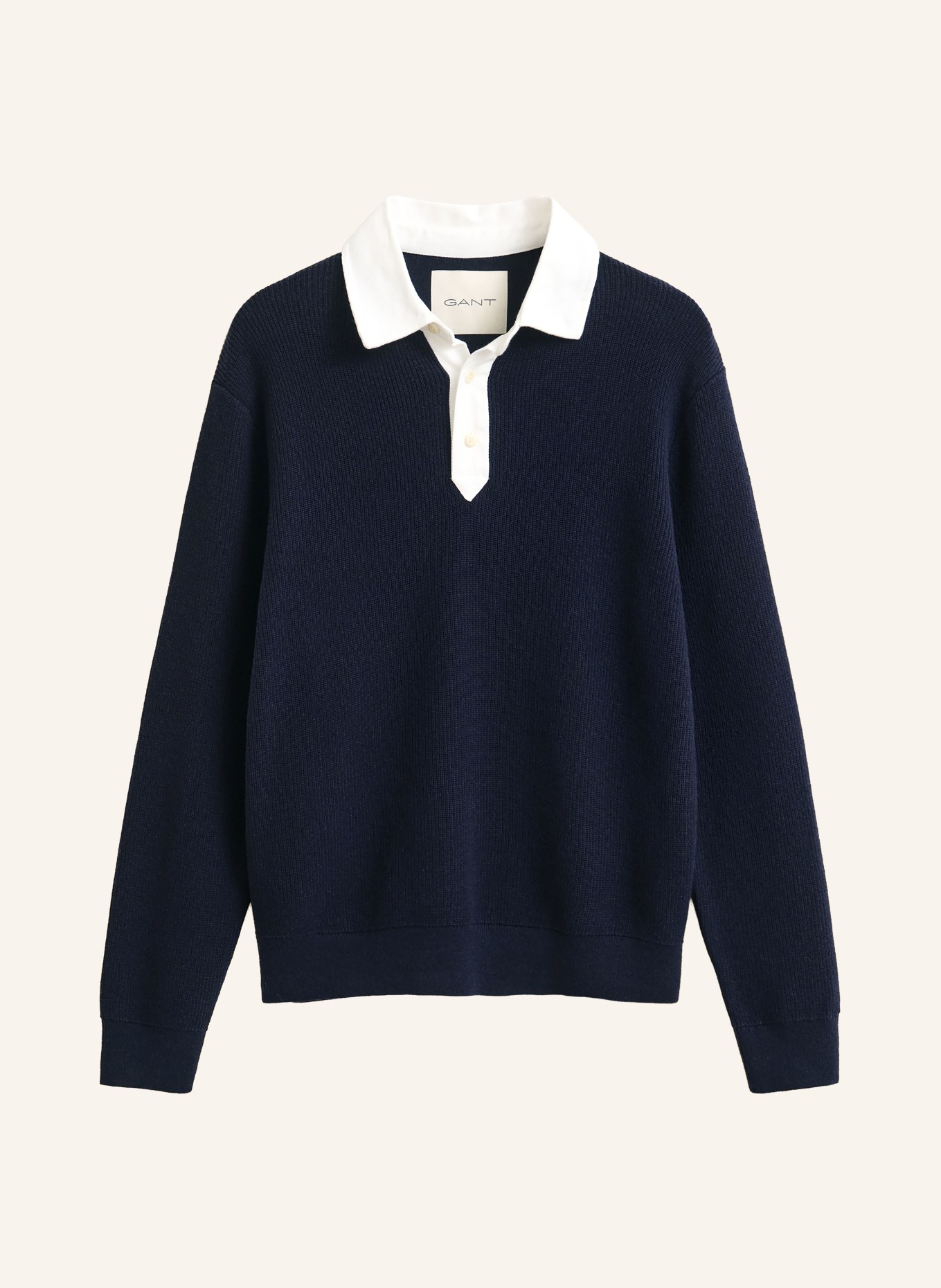 GANT Strick-Rugbyshirt: DUNKELBLAU / WEISS