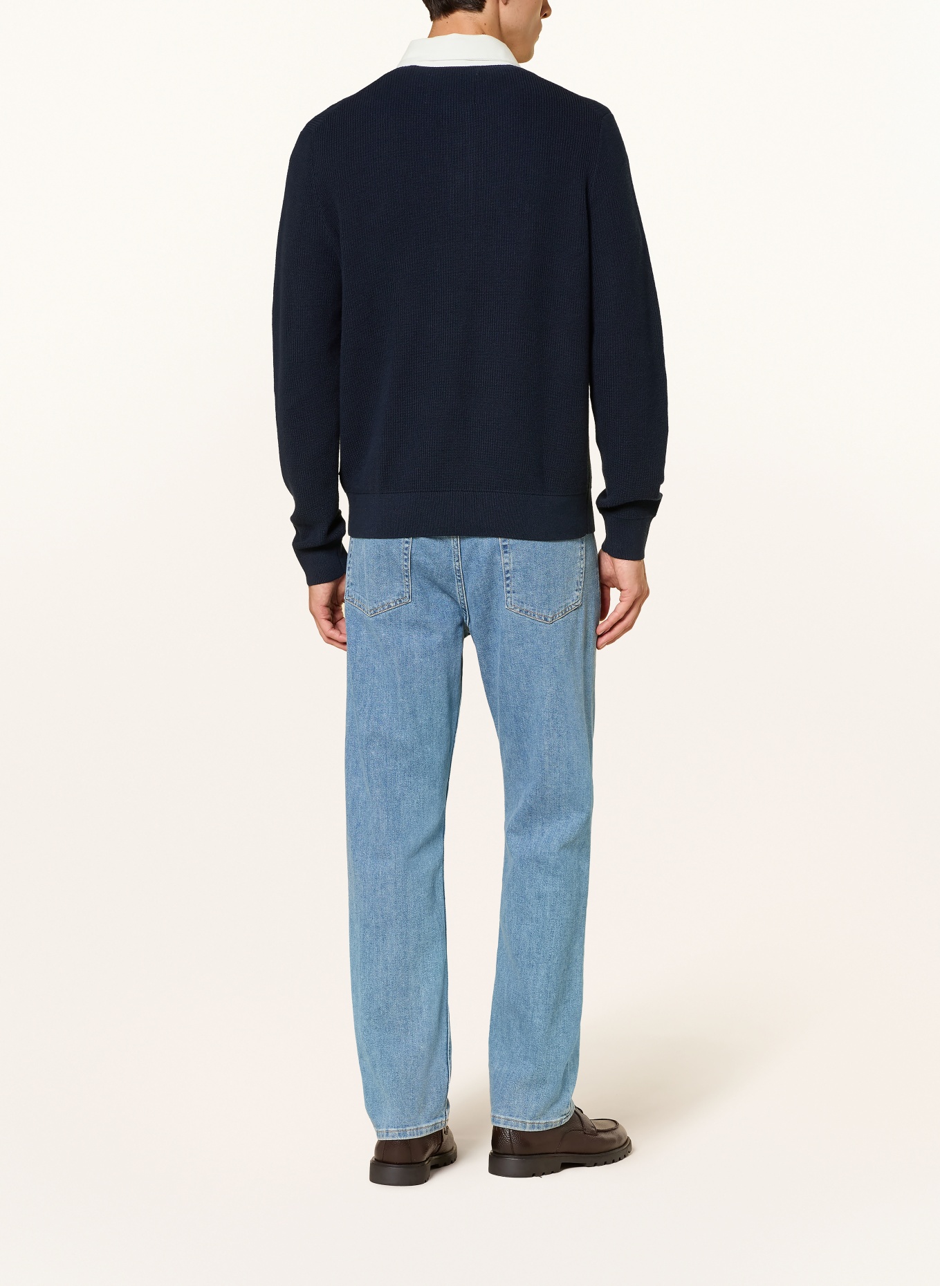 GANT Strick-Rugbyshirt: DUNKELBLAU / WEISS
