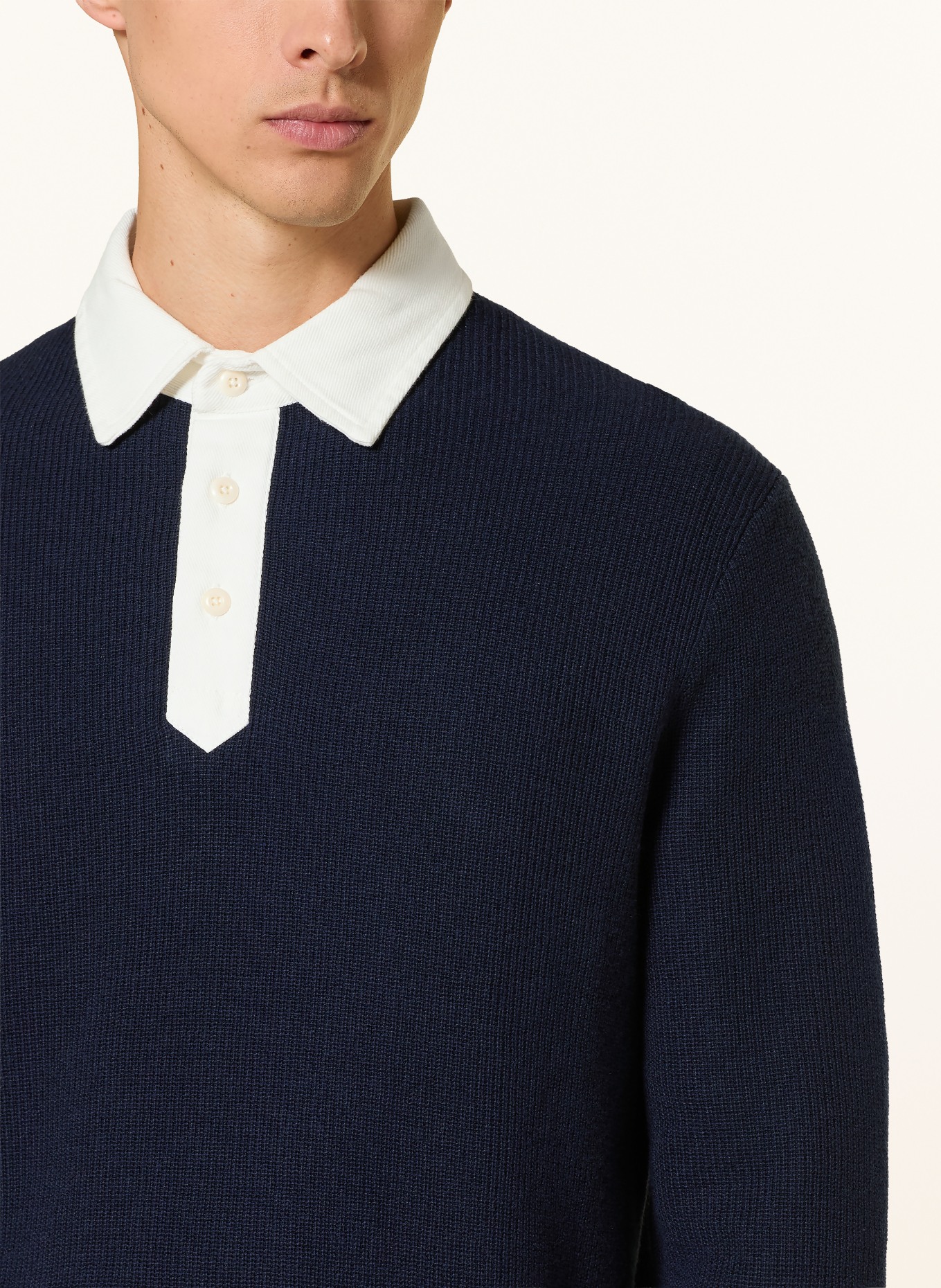 GANT Strick-Rugbyshirt: DUNKELBLAU / WEISS