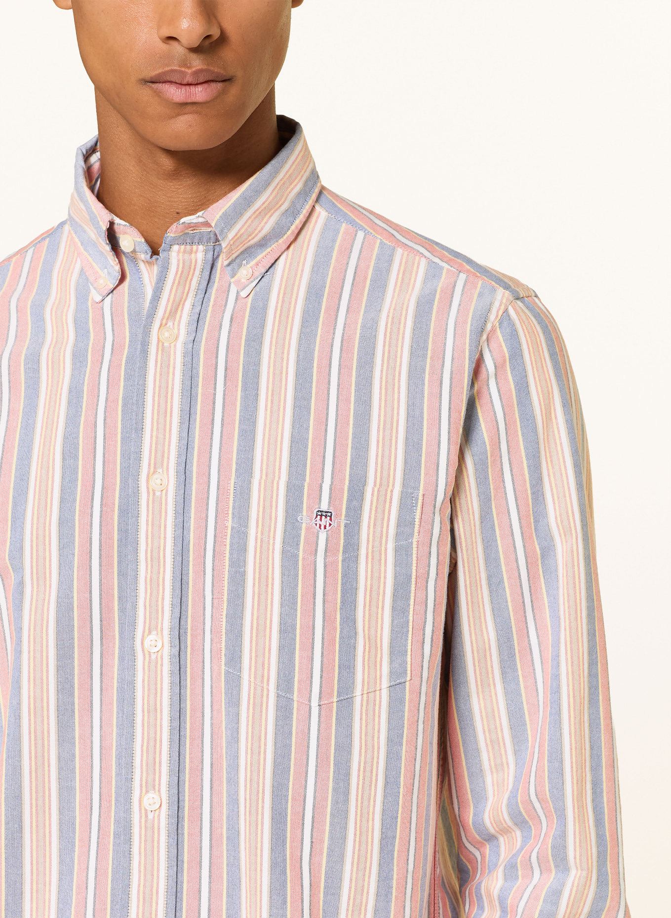 GANT Cămașă Oxford cu croială regular: ALBASTRU / ROȘU DESCHIS / PORTOCALIU DESCHIS