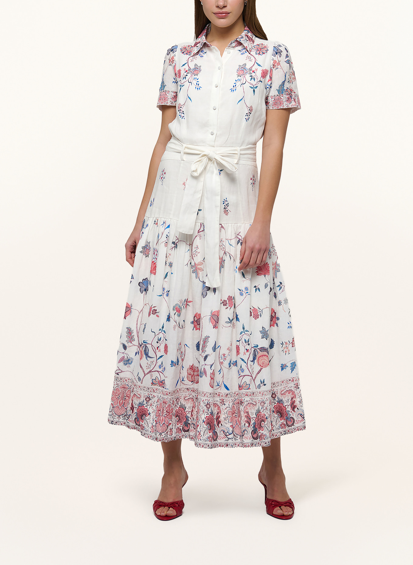 dea kudibal LUNADEA linen shirt dress: WHITE / RED / BLUE
