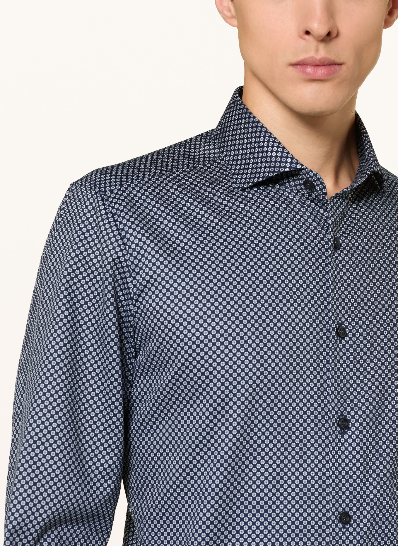 OLYMP Chemise Level Five coupe ajustée: BLEU FONCÉ / VERT / BLANC