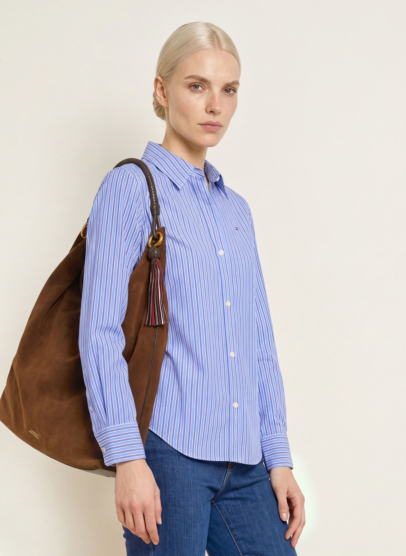 TOMMY HILFIGER Overhemdblouse: LICHTBLAUW / DONKERBLAUW / WIT