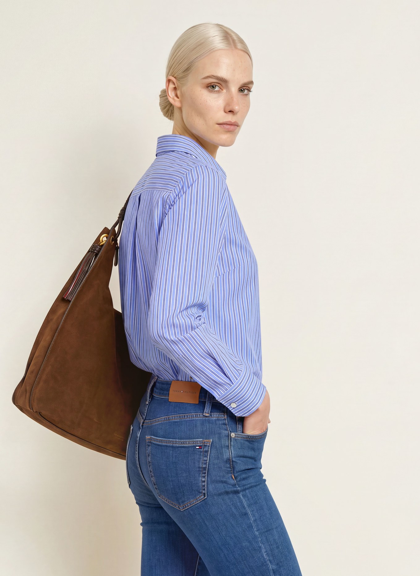 TOMMY HILFIGER Overhemdblouse: LICHTBLAUW / DONKERBLAUW / WIT