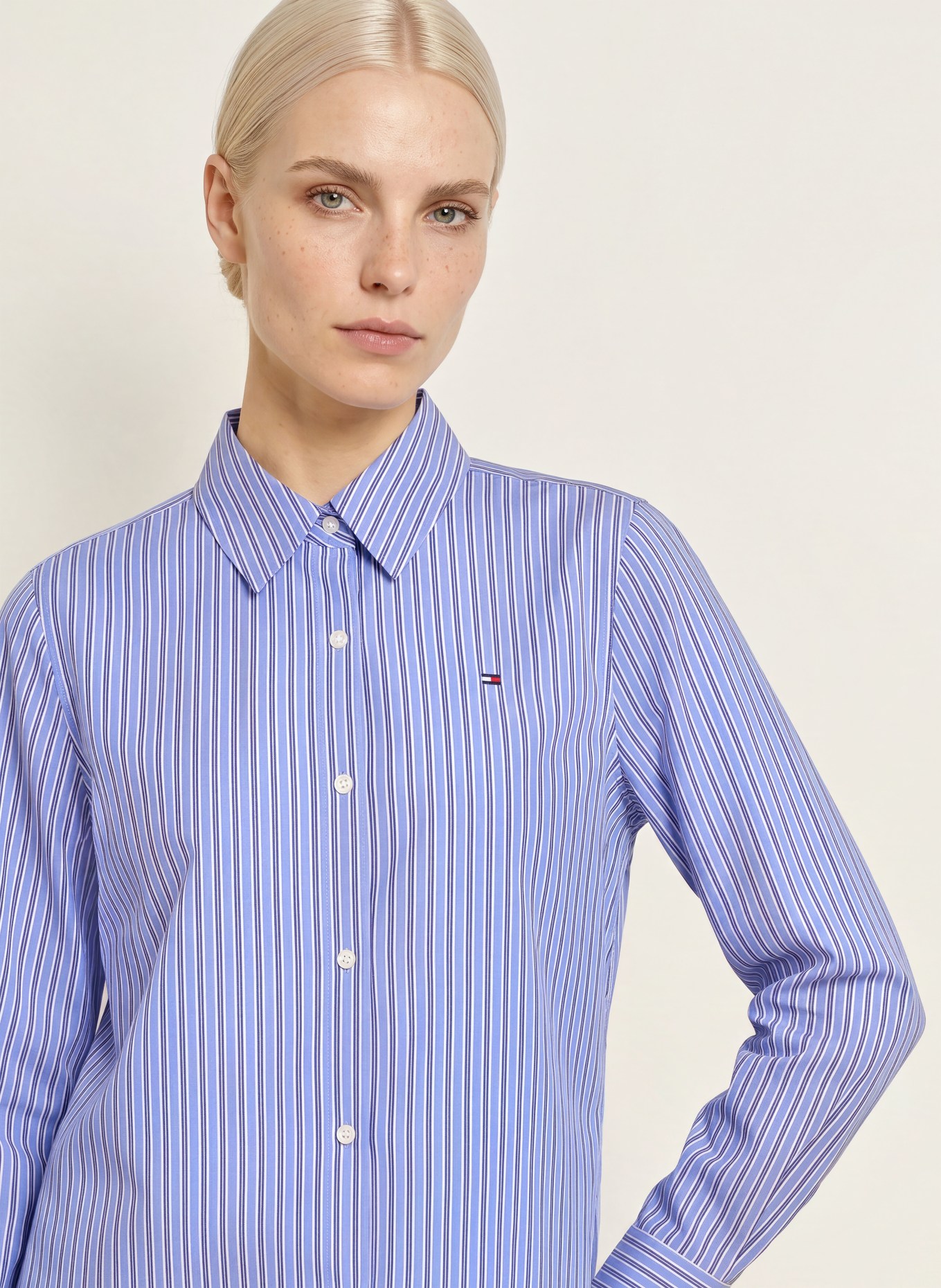 TOMMY HILFIGER Overhemdblouse: LICHTBLAUW / DONKERBLAUW / WIT