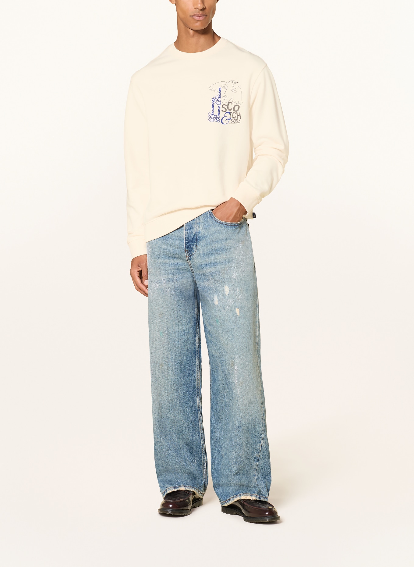 SCOTCH & SODA Sweatshirt: CREME / BLÅ / SORT