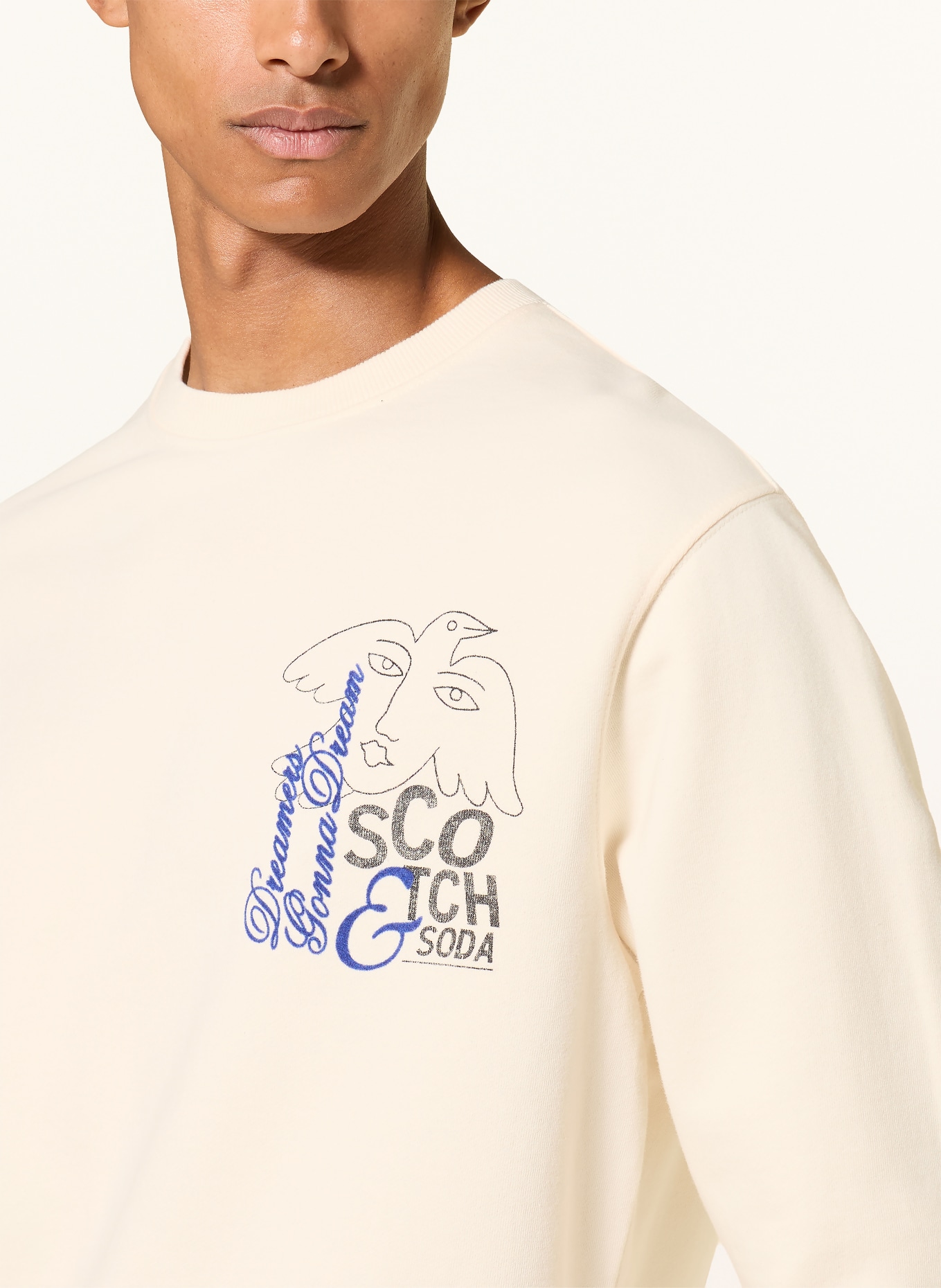 SCOTCH & SODA Sweatshirt: CREME / BLÅ / SORT