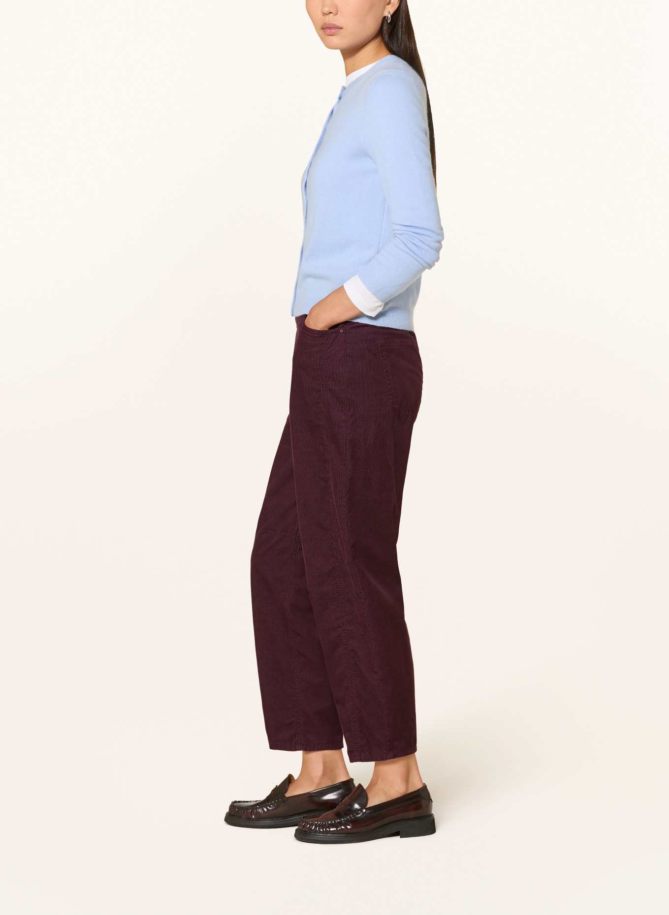 BRAX Pantaloni 7/8 MEGAN din velur: ROȘU ÎNCHIS