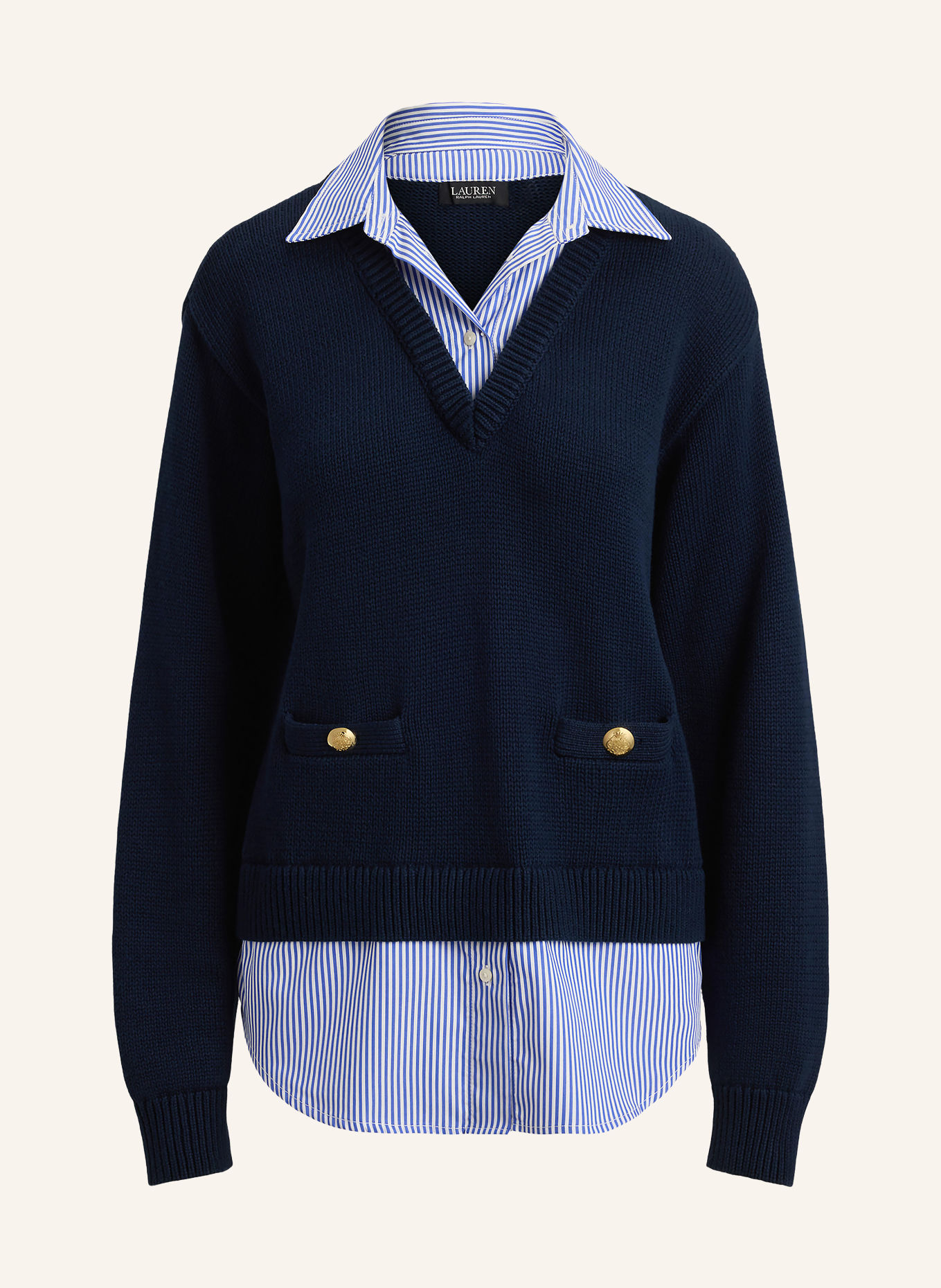 LAUREN RALPH LAUREN Pullover im Materialmix: DUNKELBLAU / HELLBLAU