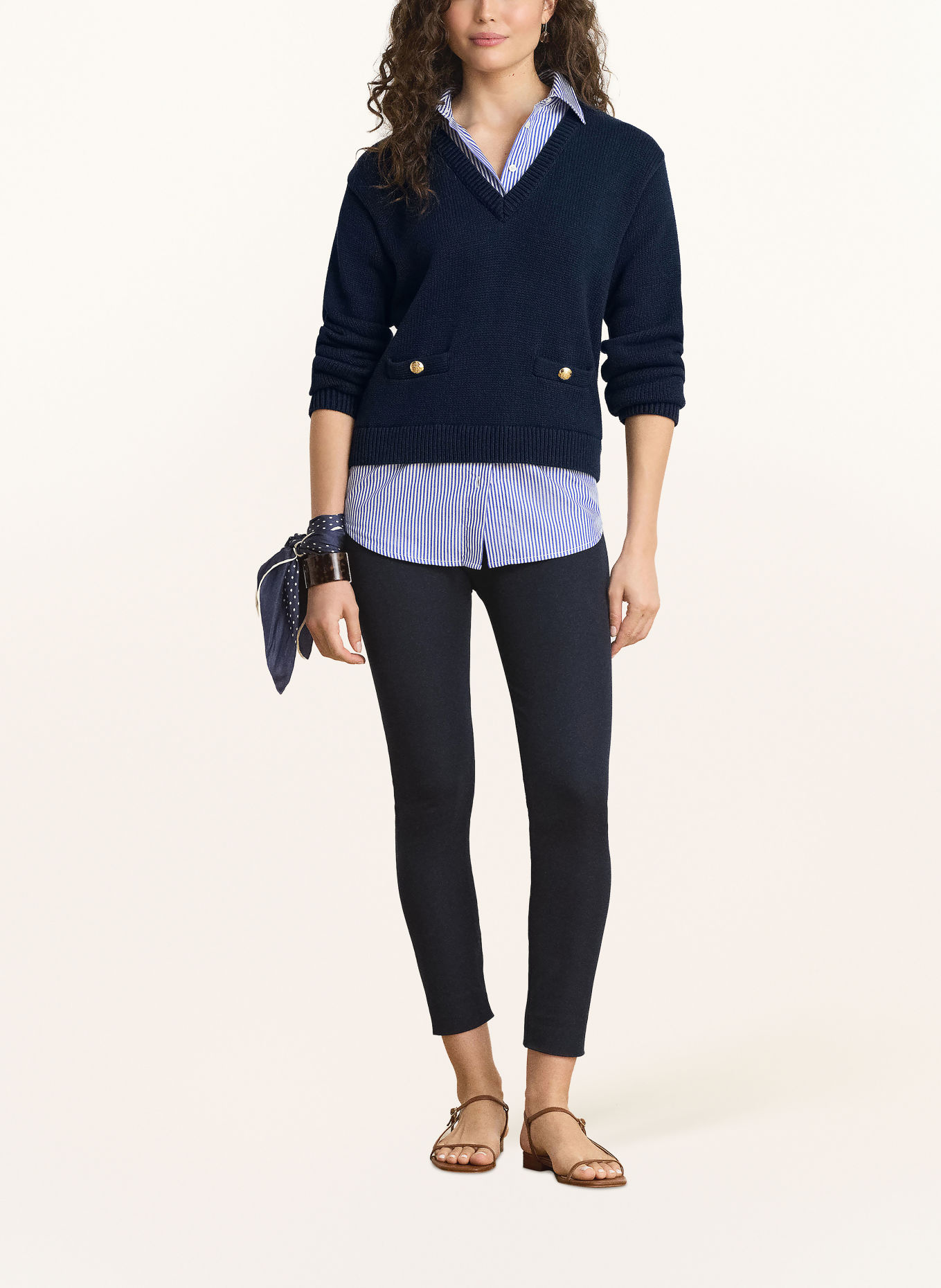 LAUREN RALPH LAUREN Pullover im Materialmix: DUNKELBLAU / HELLBLAU