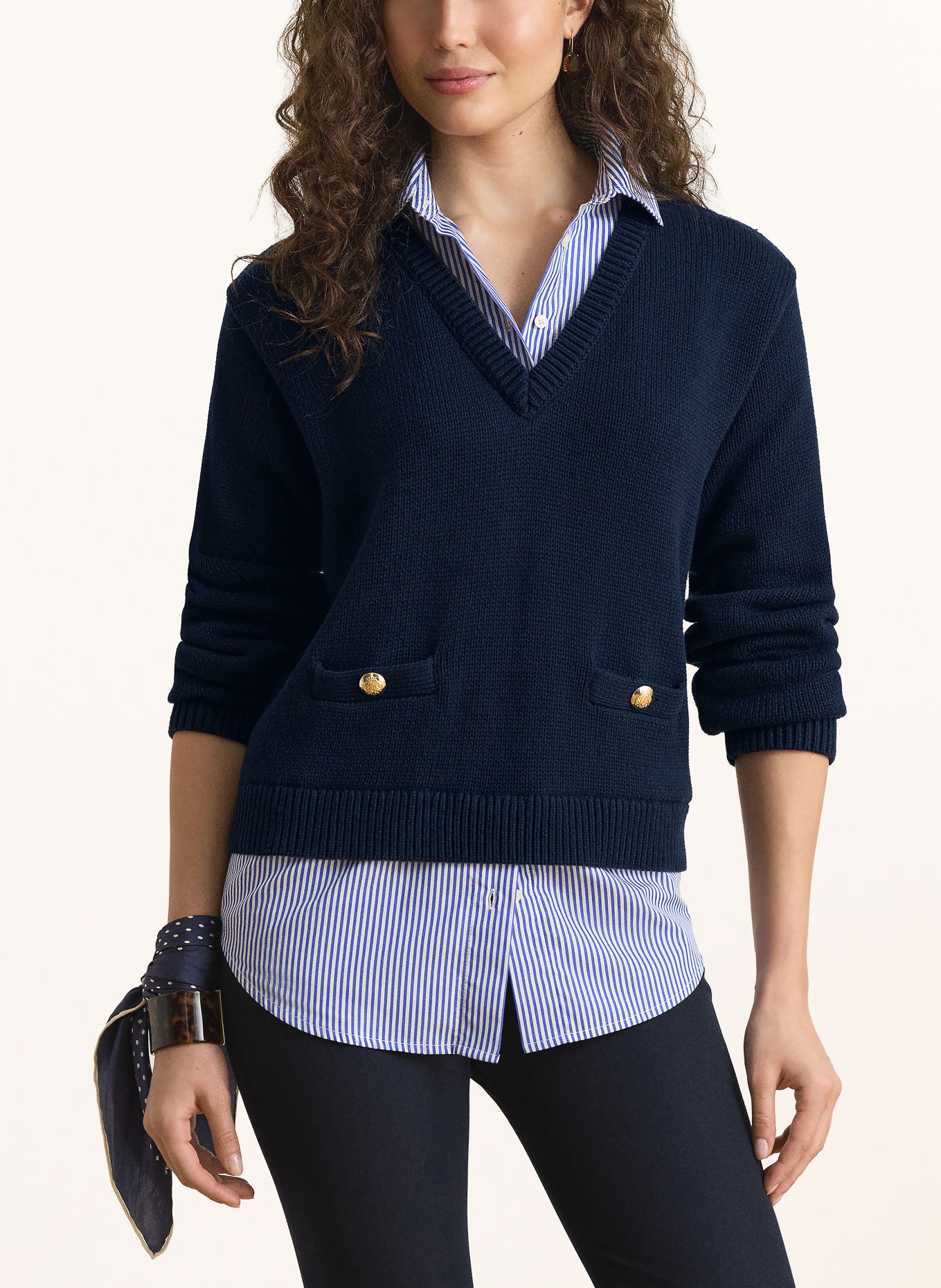 LAUREN RALPH LAUREN Pullover im Materialmix: DUNKELBLAU / HELLBLAU