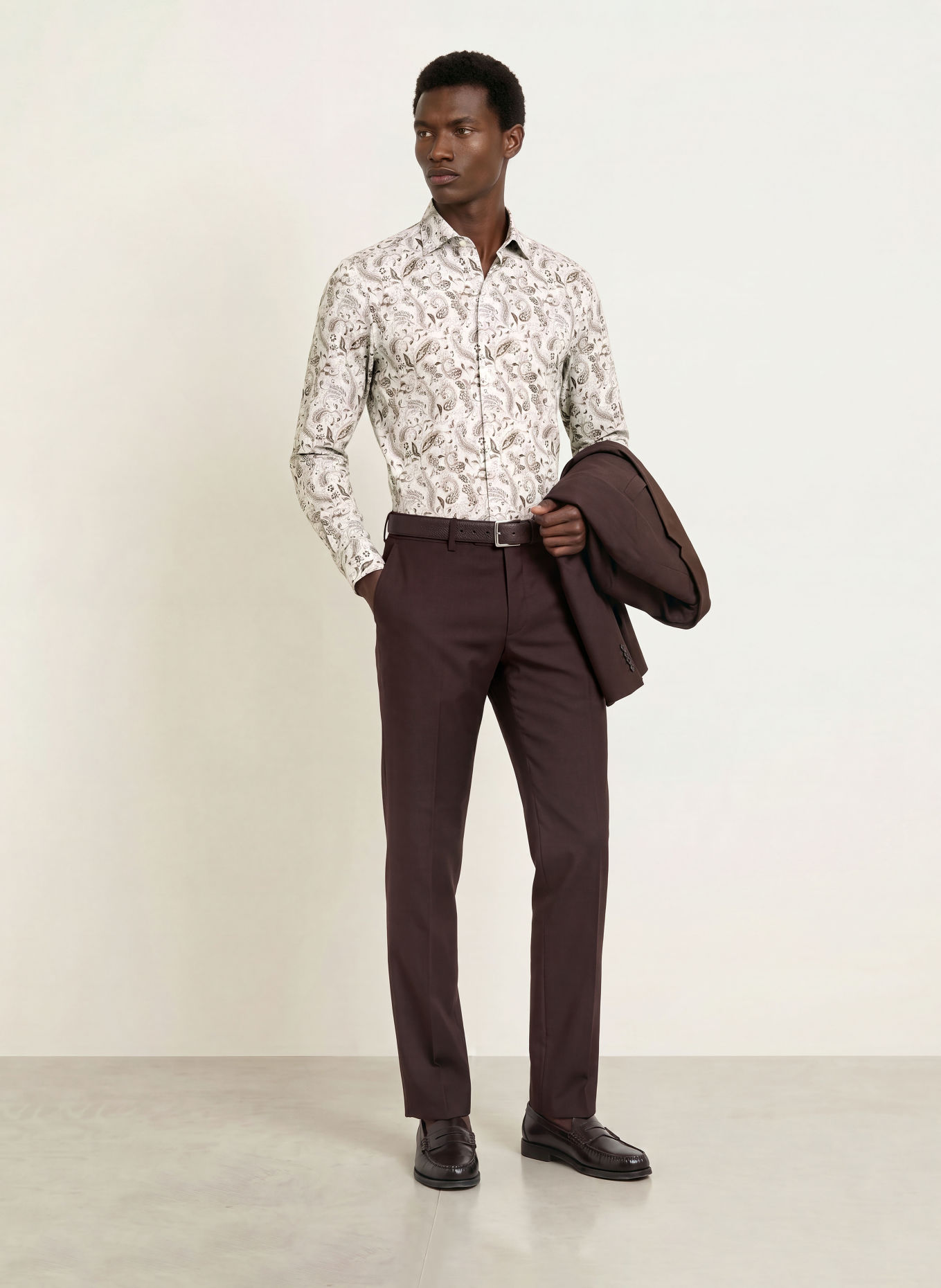 OLYMP Chemise Level Five coupe ajustée: ÉCRU / MARRON FONCÉ / BEIGE