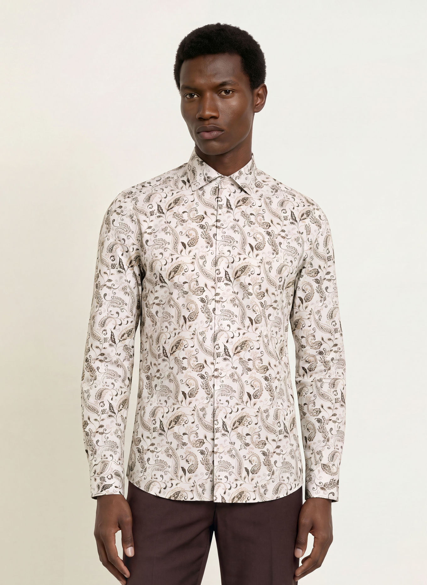 OLYMP Chemise Level Five coupe ajustée: ÉCRU / MARRON FONCÉ / BEIGE