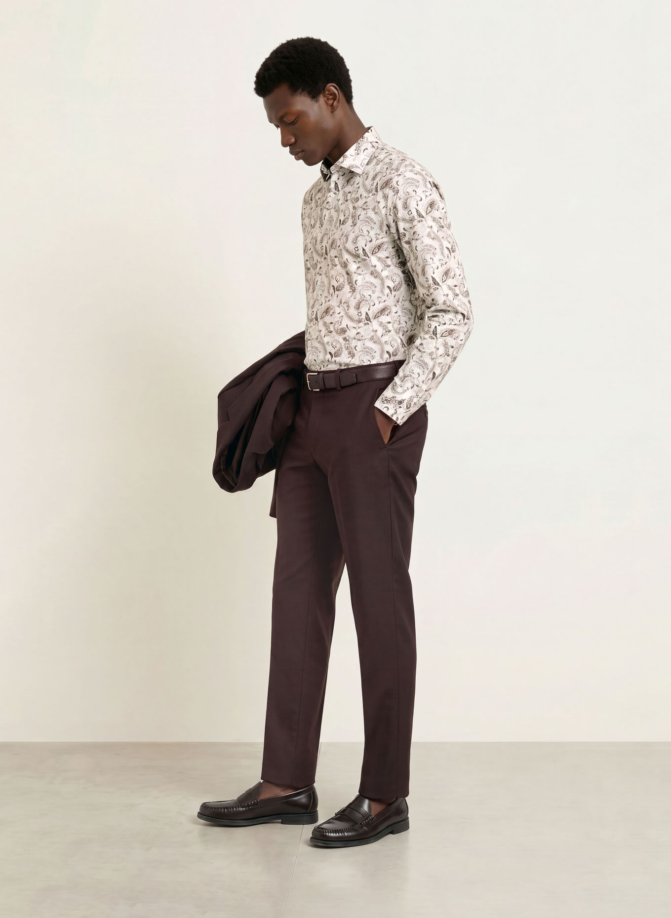 OLYMP Chemise Level Five coupe ajustée: ÉCRU / MARRON FONCÉ / BEIGE