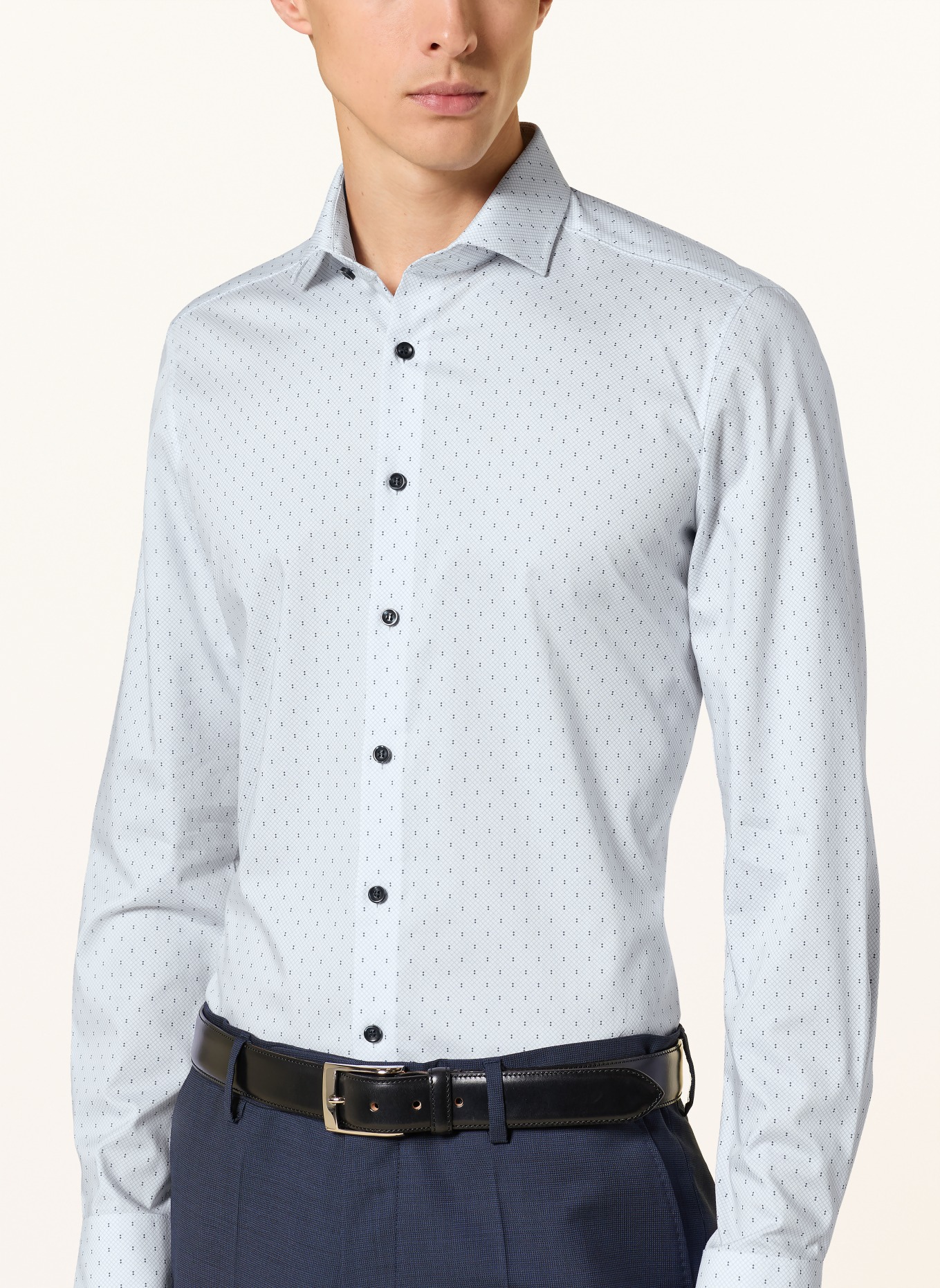 OLYMP Chemise Level Five body ajustée: BLANC / BLEU CLAIR / BLEU FONCÉ