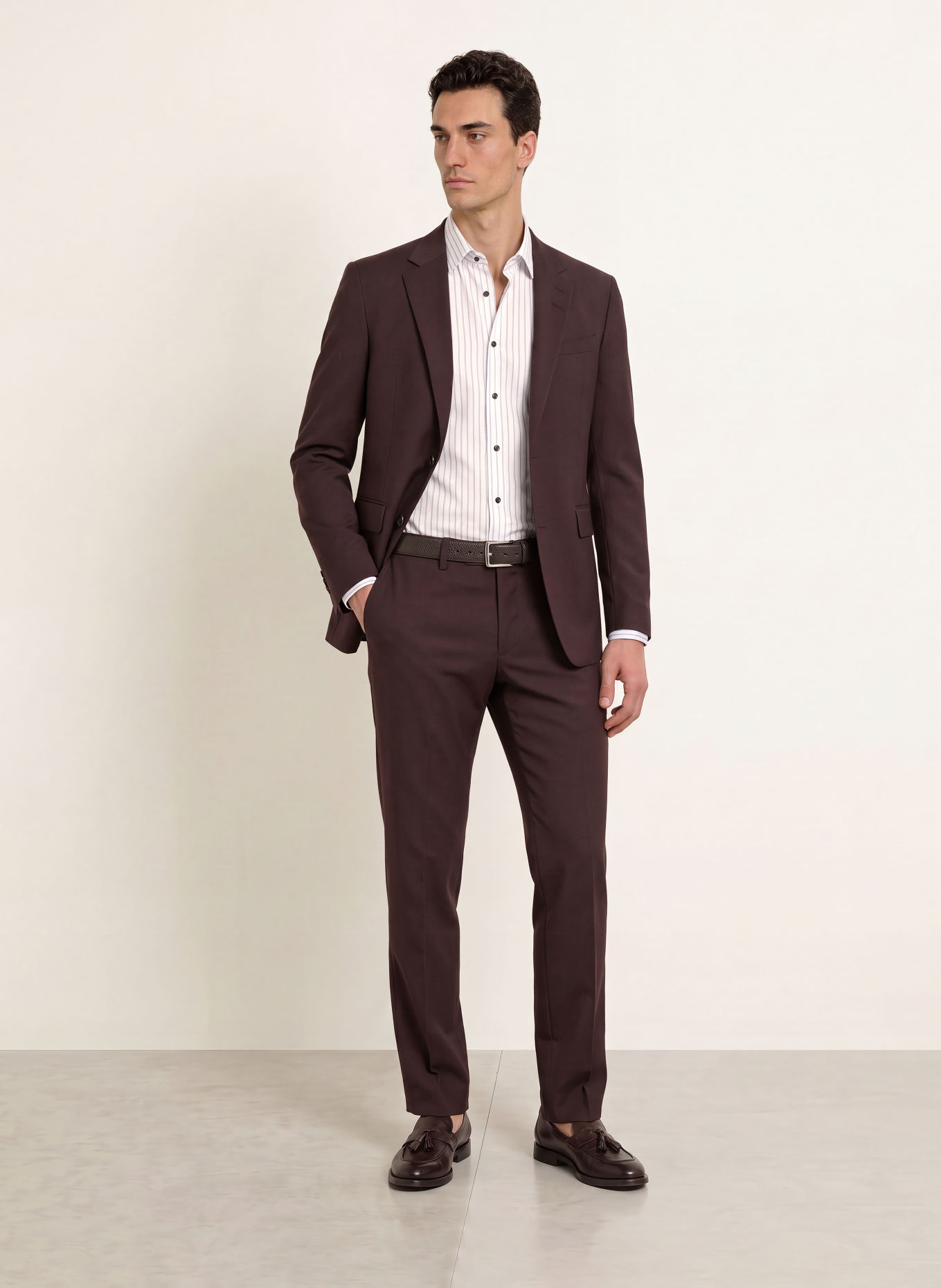 OLYMP Chemise Level Five coupe ajustée: BLANC / MARRON FONCÉ