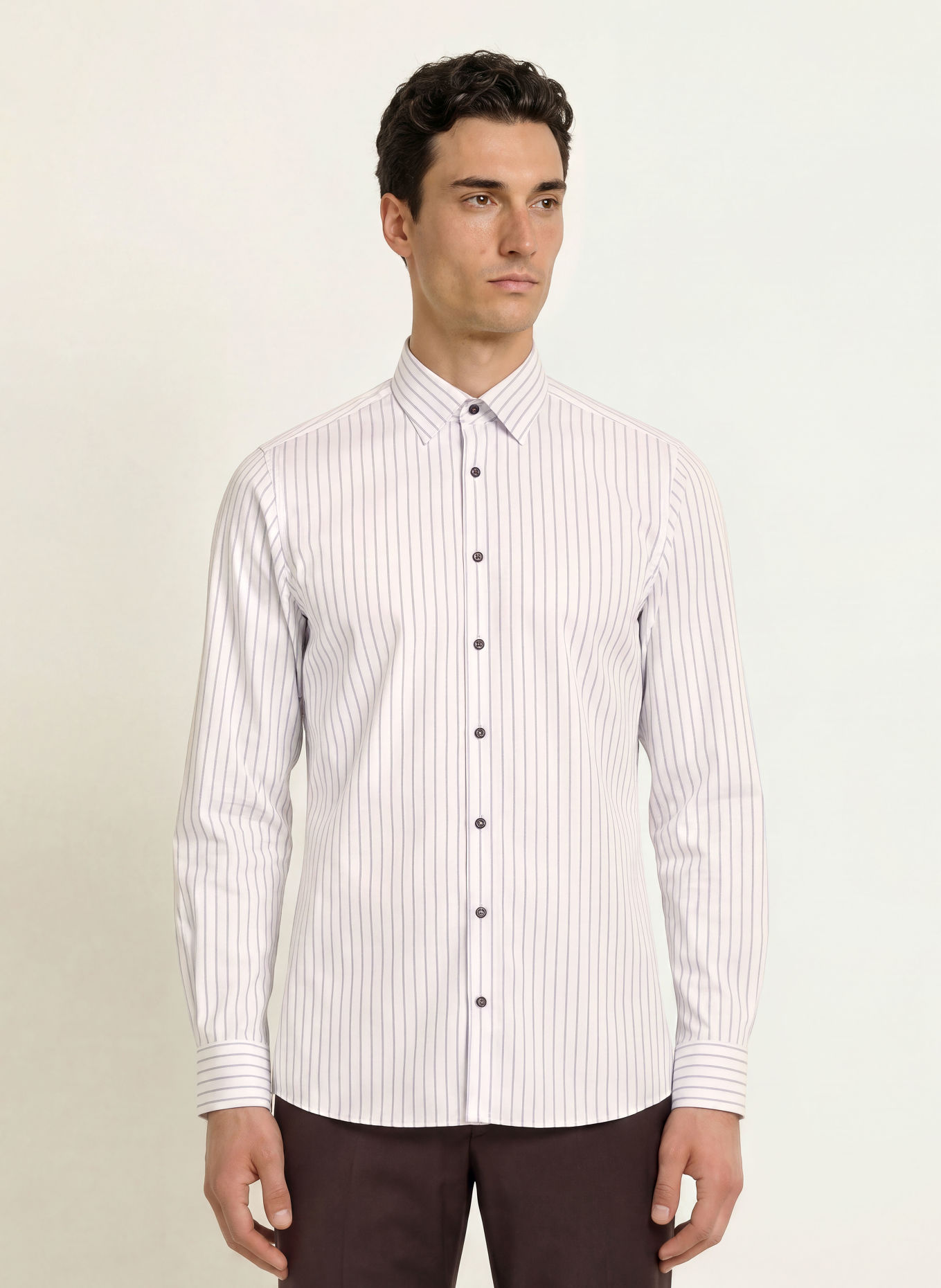 OLYMP Chemise Level Five coupe ajustée: BLANC / MARRON FONCÉ