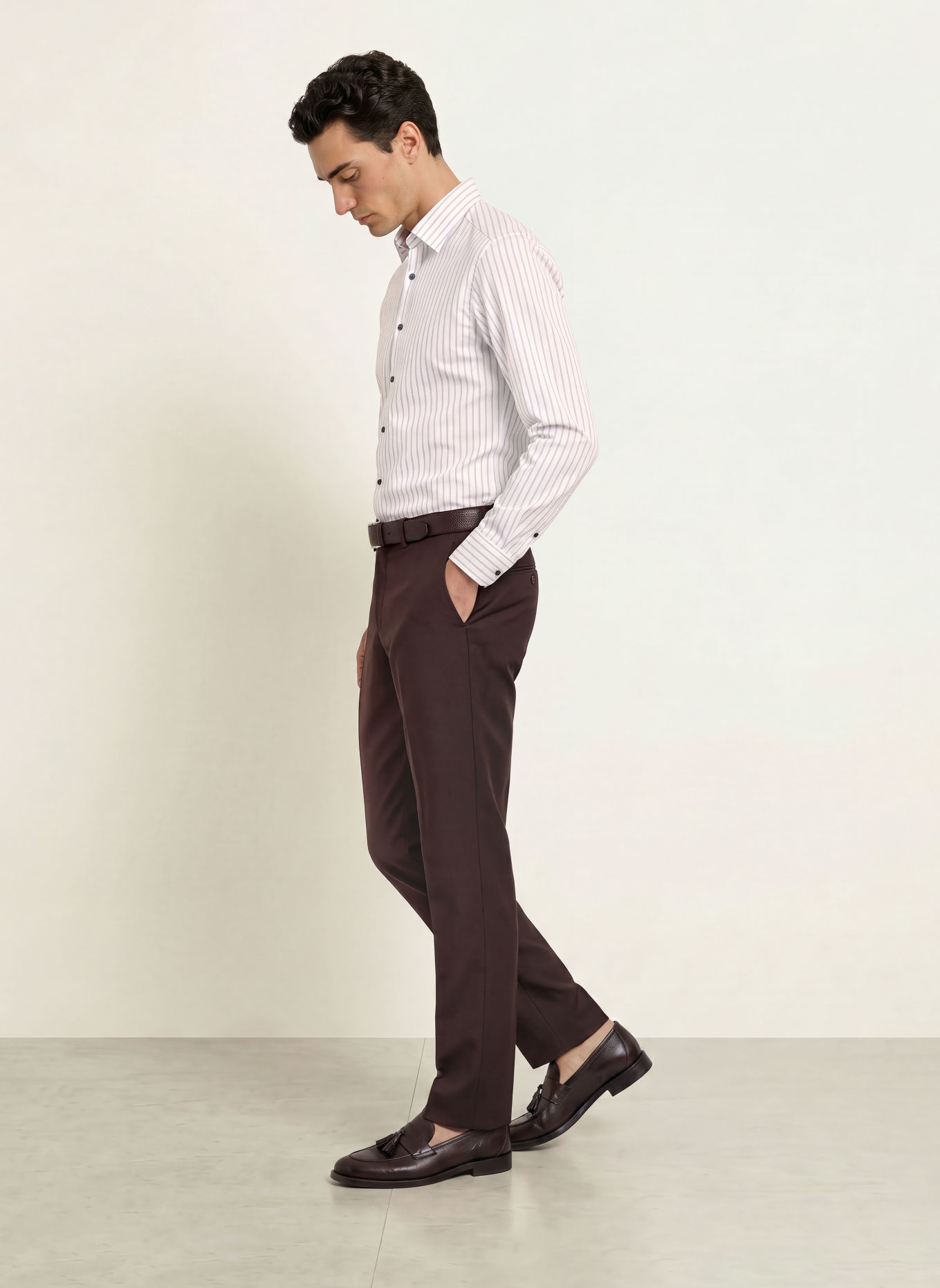 OLYMP Chemise Level Five coupe ajustée: BLANC / MARRON FONCÉ