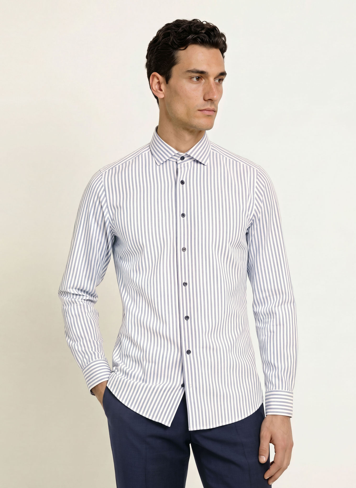 OLYMP Chemise Level Five body ajusté: GRIS / BLANC