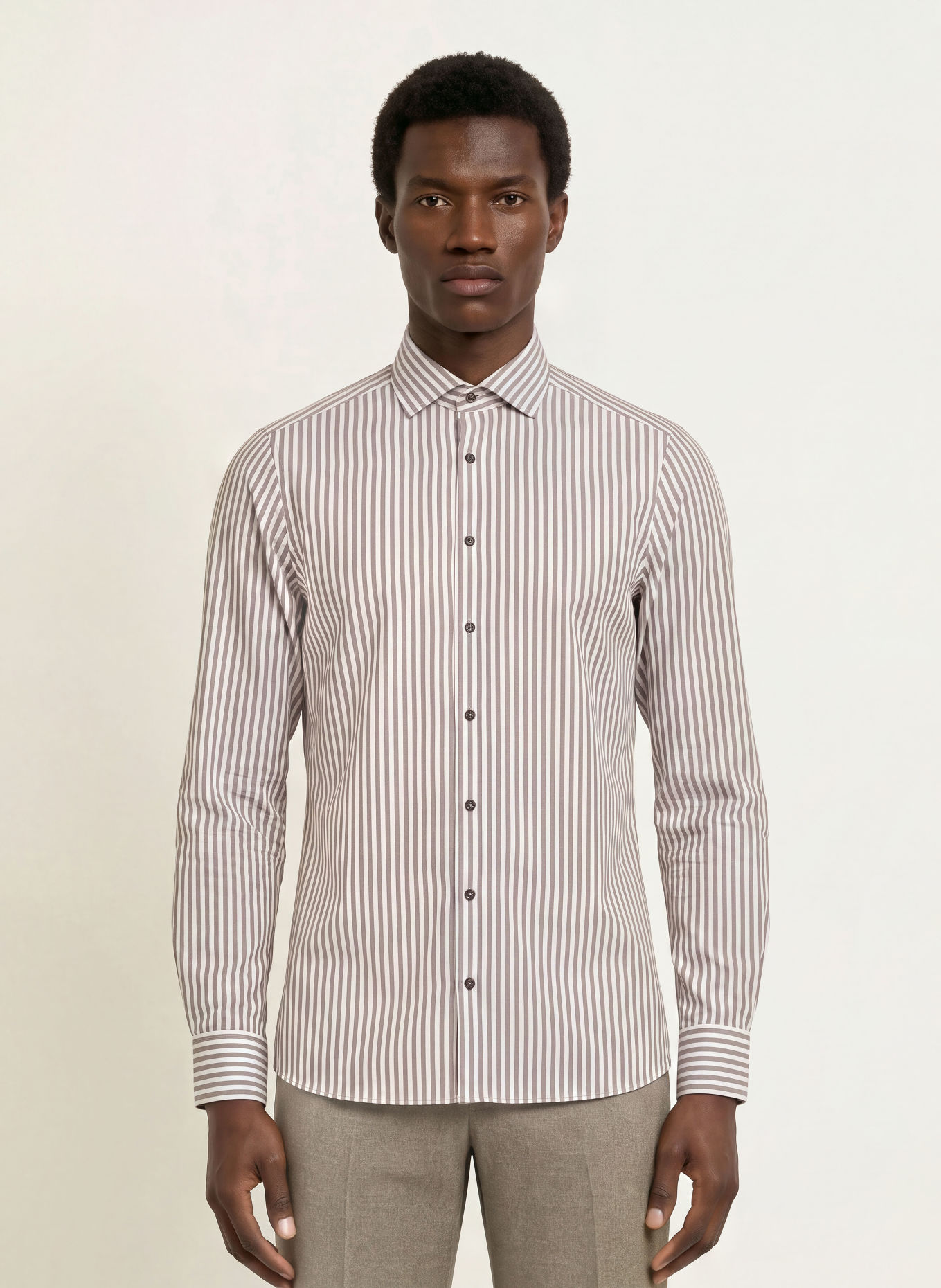 OLYMP Chemise Level Five body ajusté: MARRON / BLANC