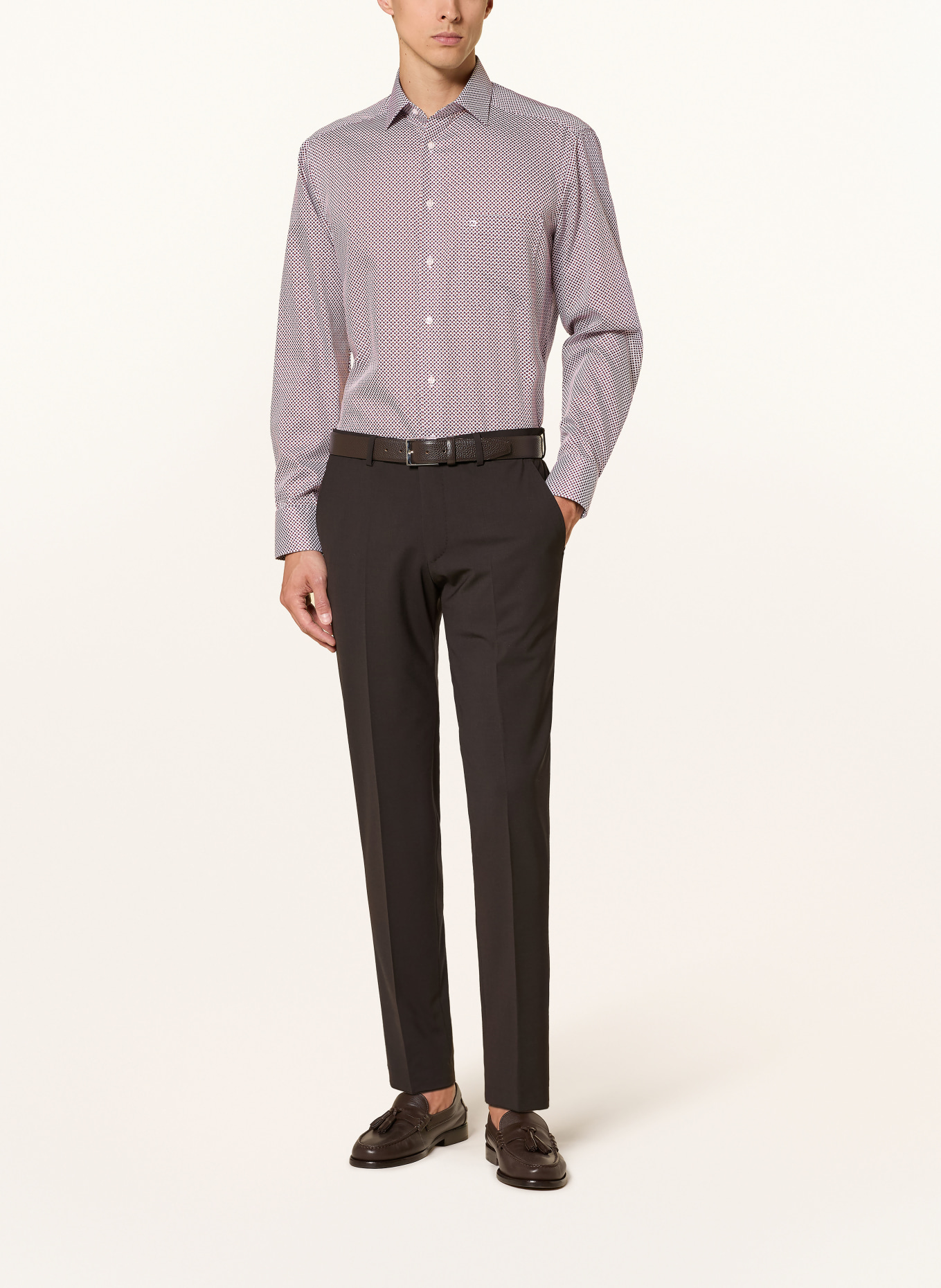 OLYMP Hemd LUXOR comfort fit: DUNKELROT / OLIV / WEISS