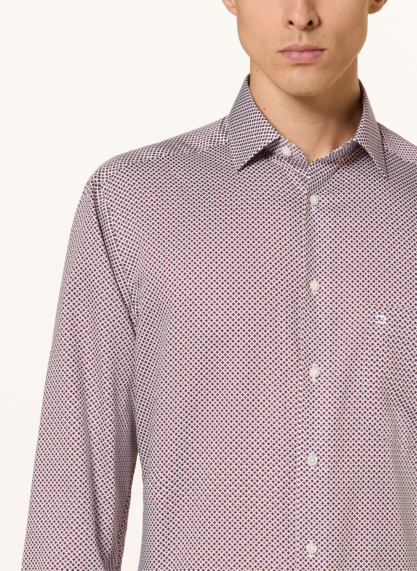 OLYMP Hemd LUXOR comfort fit: DUNKELROT / OLIV / WEISS
