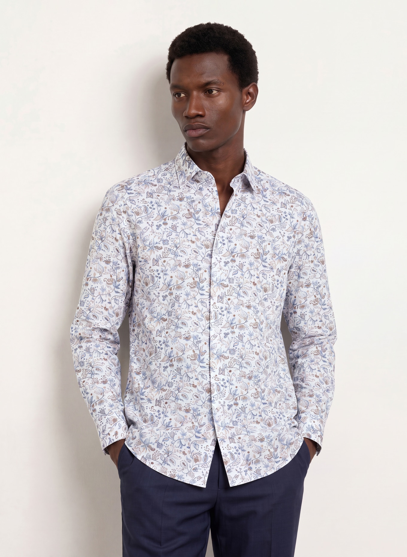 OLYMP Hemd Luxor comfort fit: WEISS / BEIGE / HELLBLAU