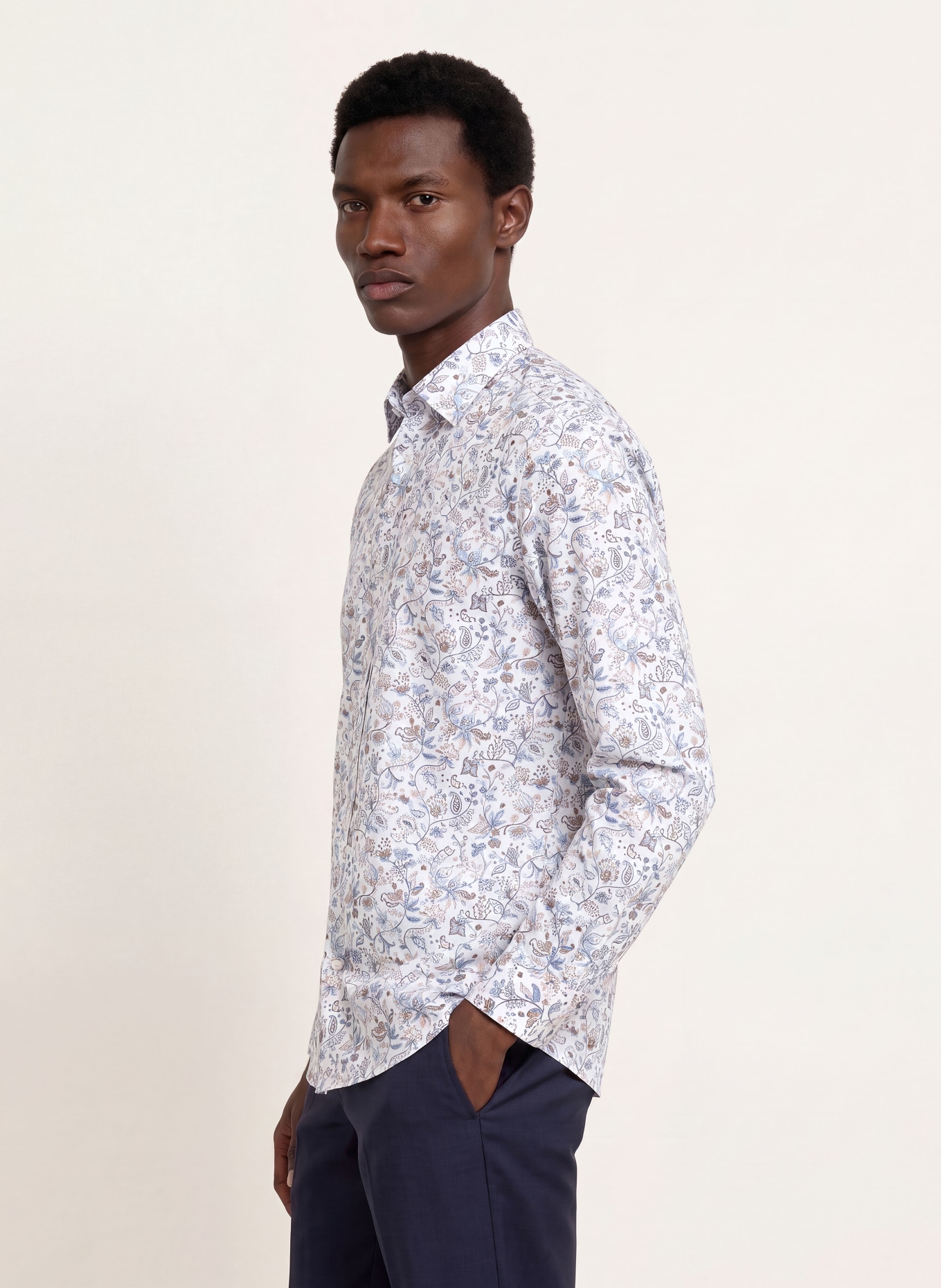 OLYMP Hemd Luxor comfort fit: WEISS / BEIGE / HELLBLAU