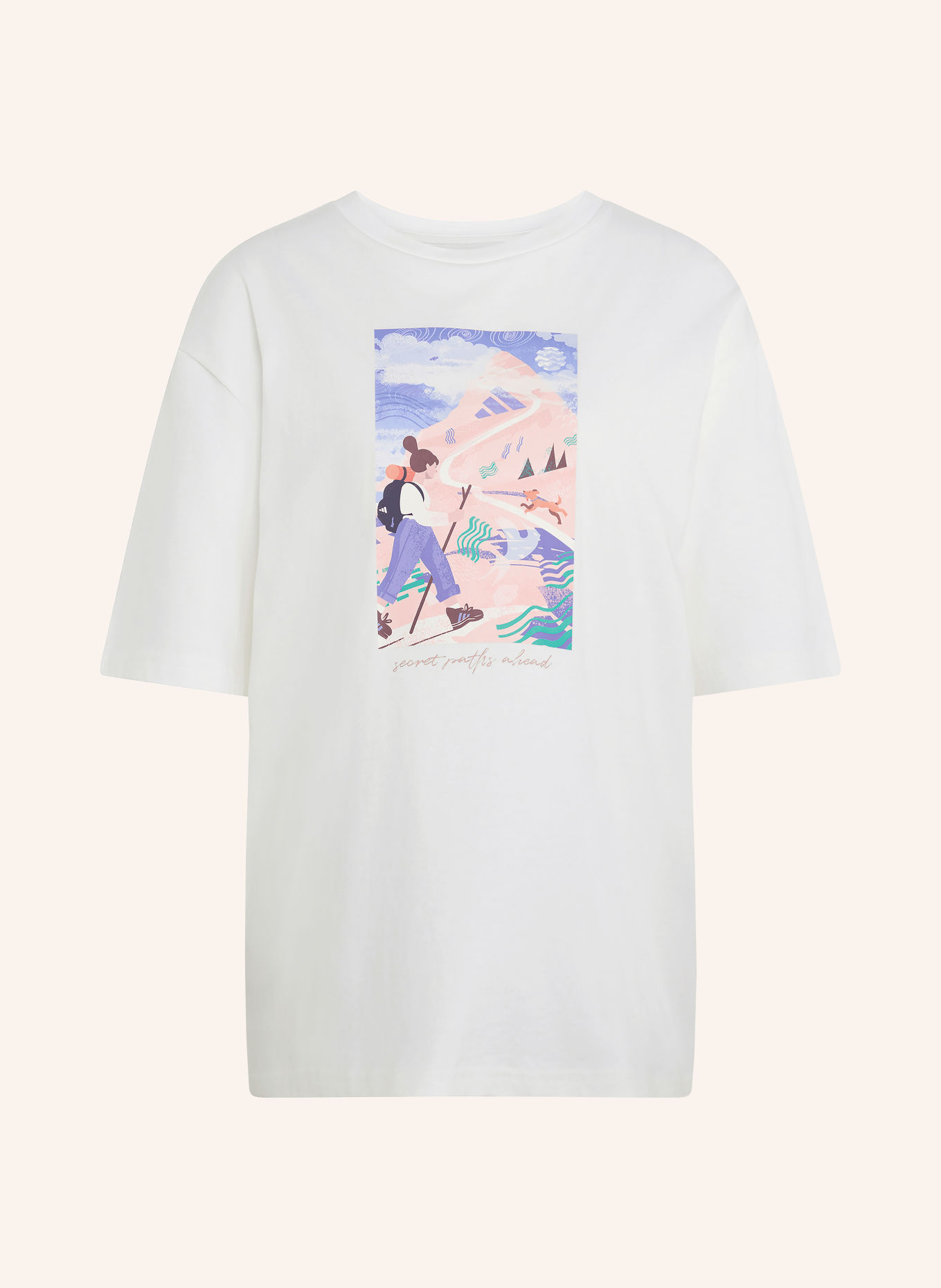 adidas TERREX T-shirt oversize TERREX SECRET PATHS AHEAD GRAPHIC: BLANC / LILAS / VERT