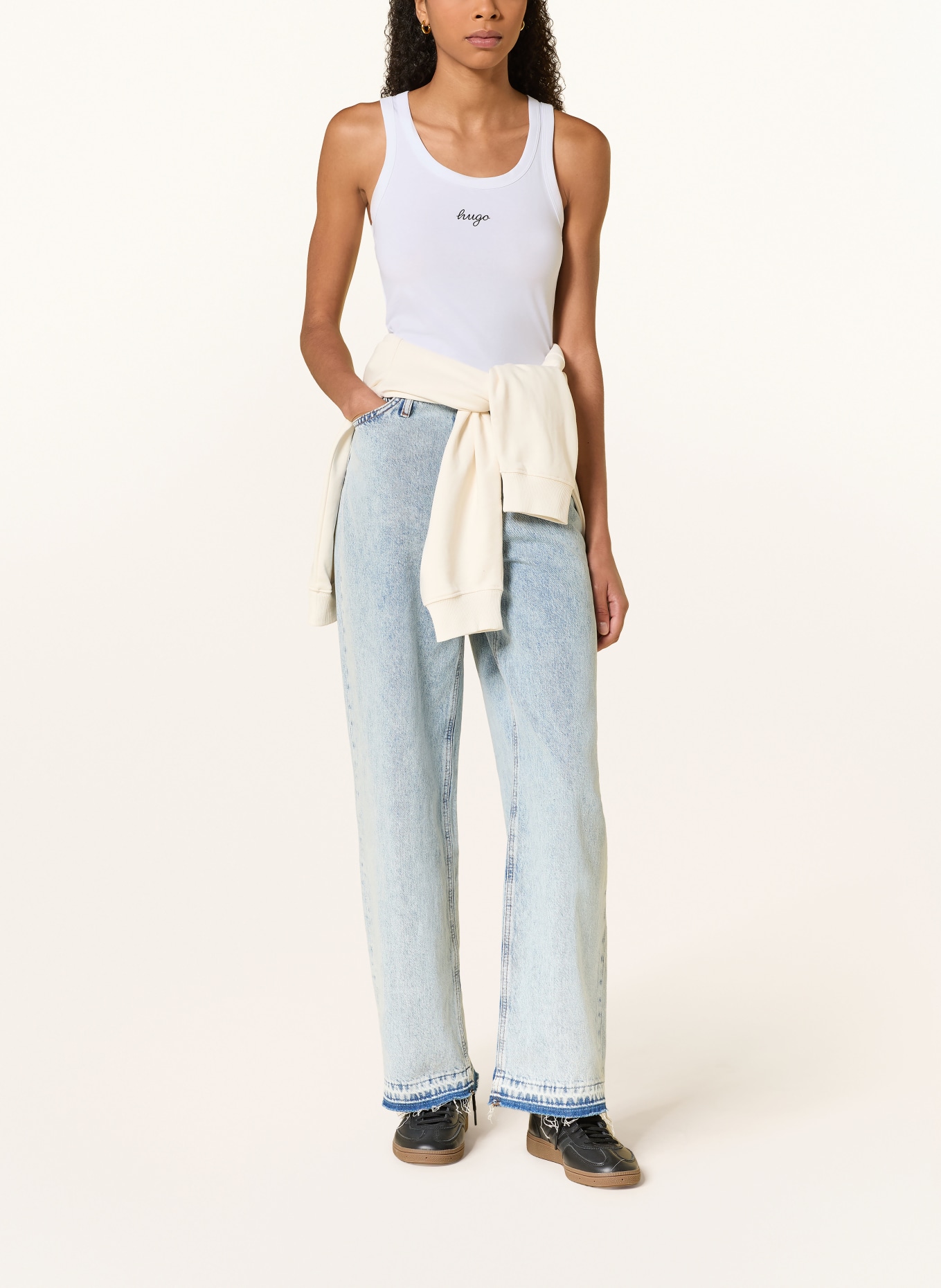 HUGO Top DAMATANK: WIT / ZWART