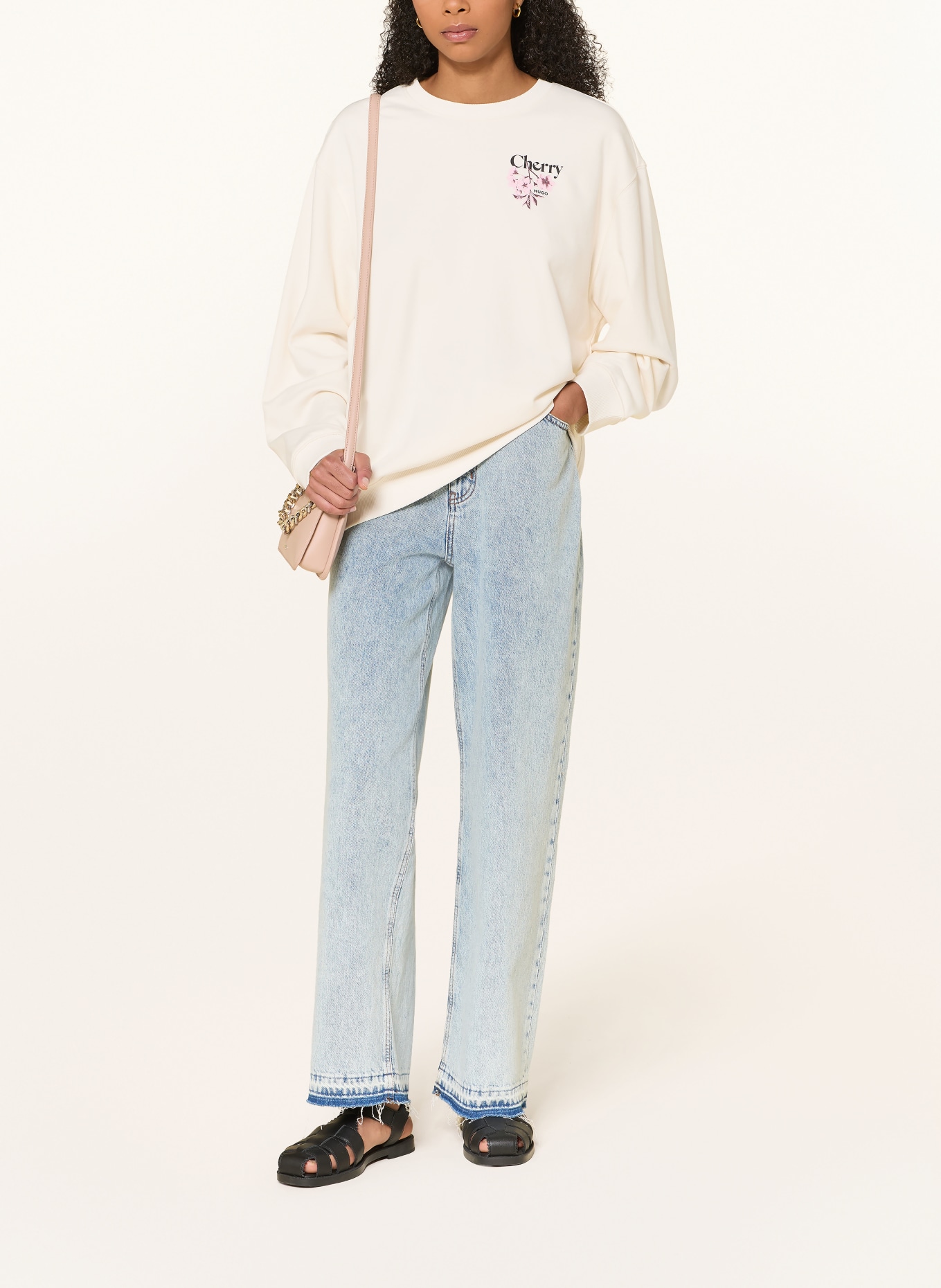 HUGO Sweatshirt CLASSIC: ECRU / ROSA / SCHWARZ