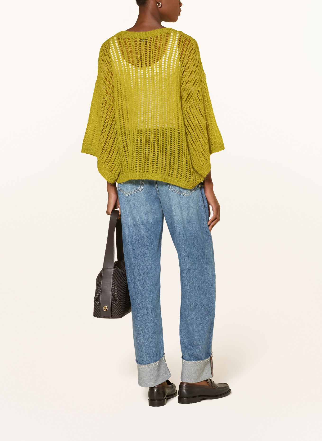 BOSS FRUG-trui met 3/4-mouwen en mohair: LICHTGROEN
