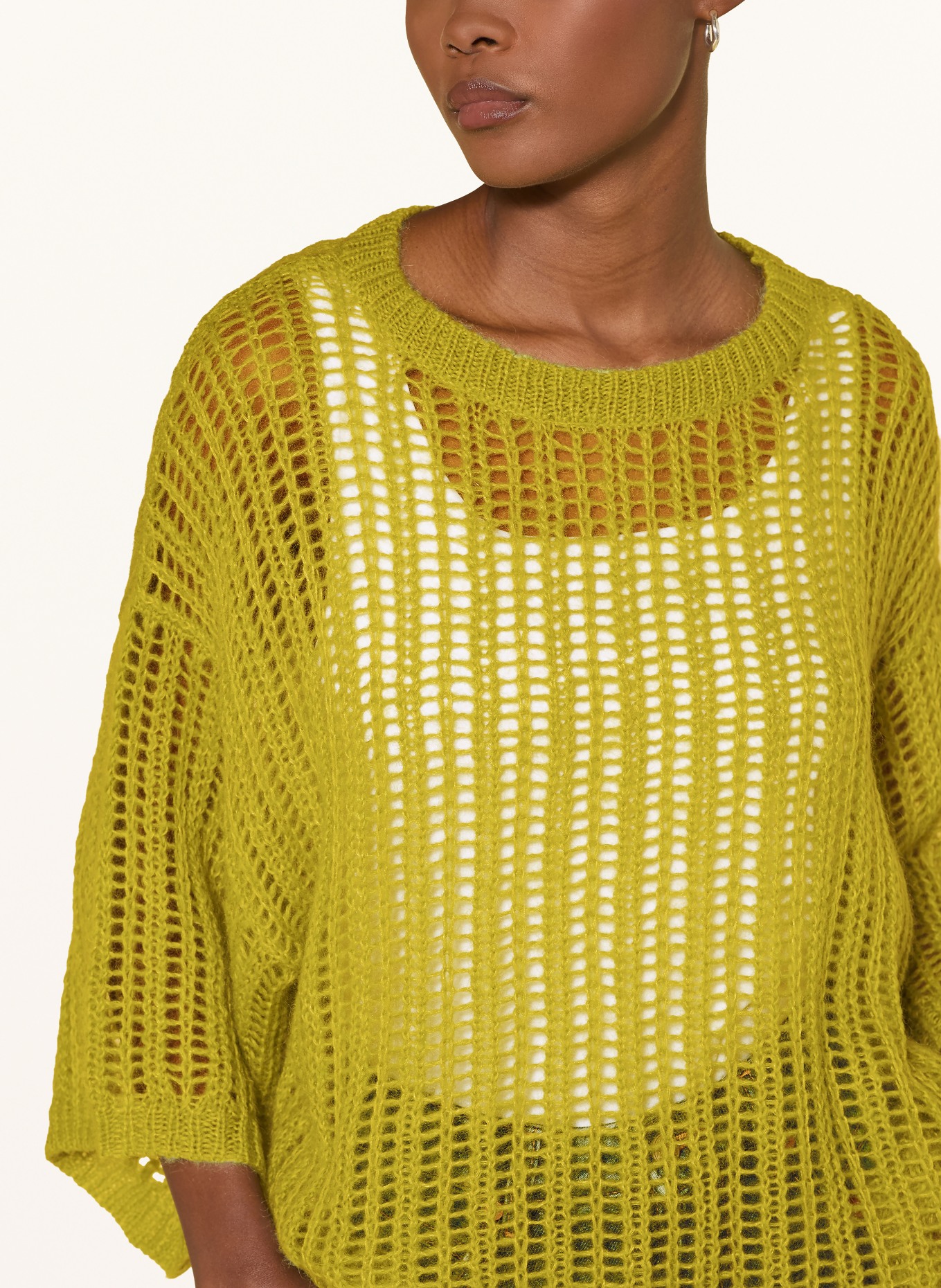 BOSS FRUG-trui met 3/4-mouwen en mohair: LICHTGROEN