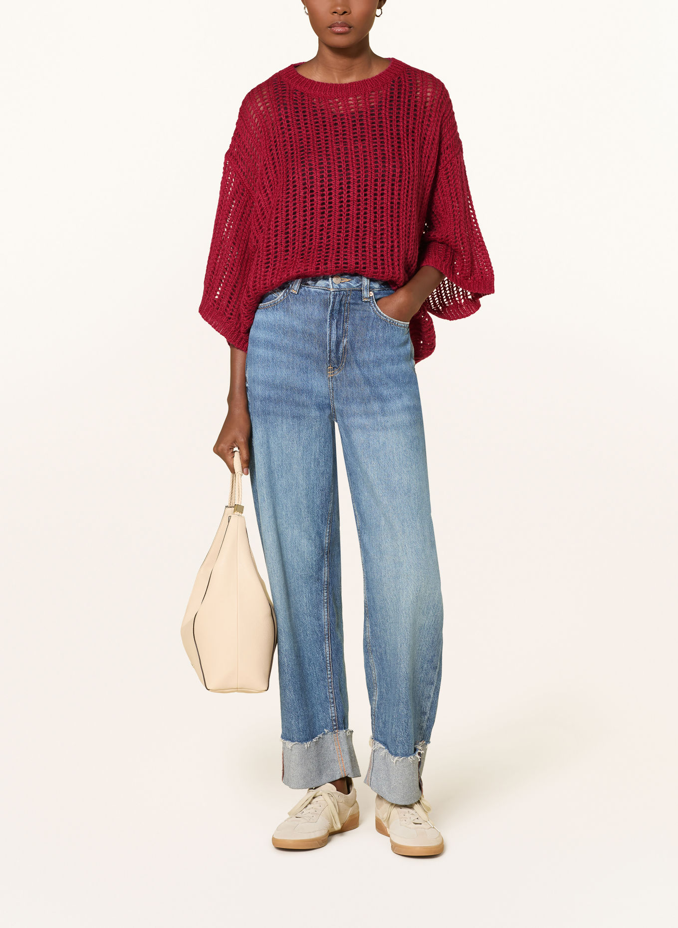 BOSS Pull FRUG à manches 3/4 en mohair: ROUGE FONCÉ
