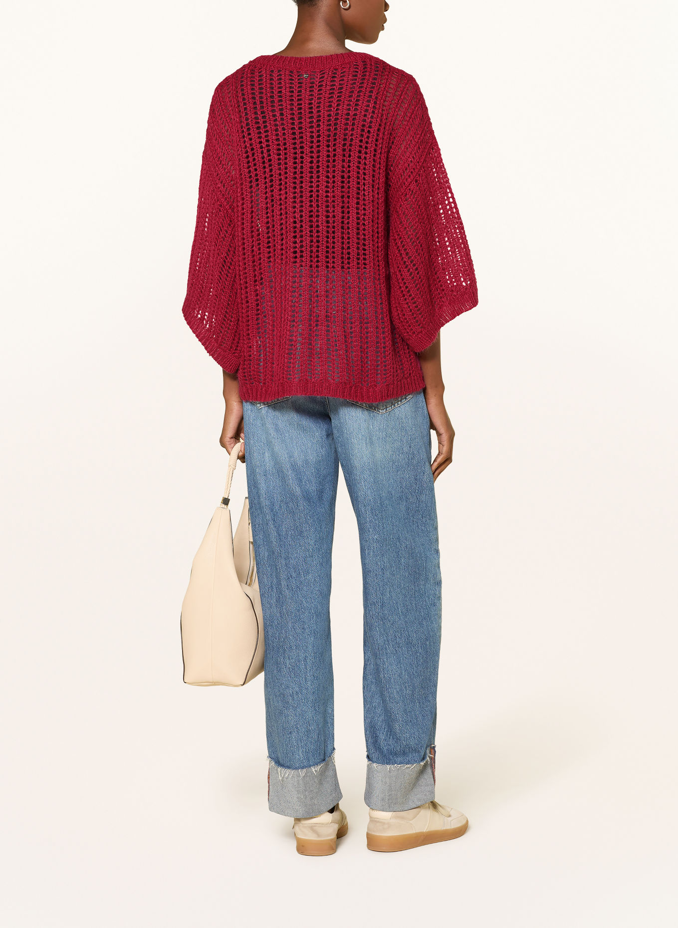 BOSS Pull FRUG à manches 3/4 en mohair: ROUGE FONCÉ