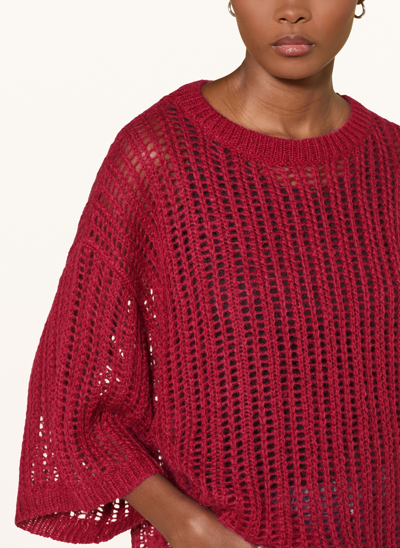 BOSS Pull FRUG à manches 3/4 en mohair: ROUGE FONCÉ