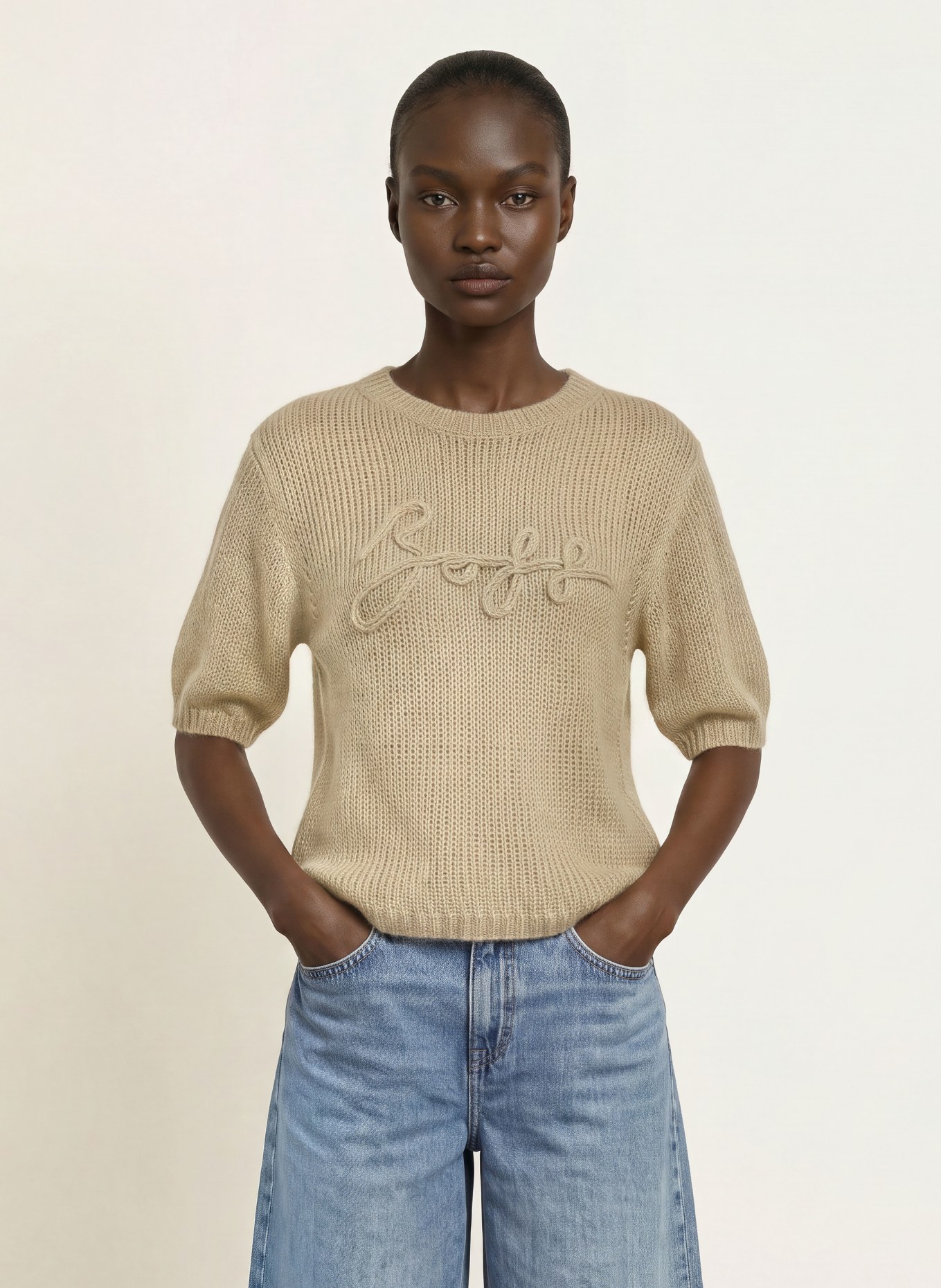 BOSS Gebreid shirt FAREZZA met mohair: BEIGE