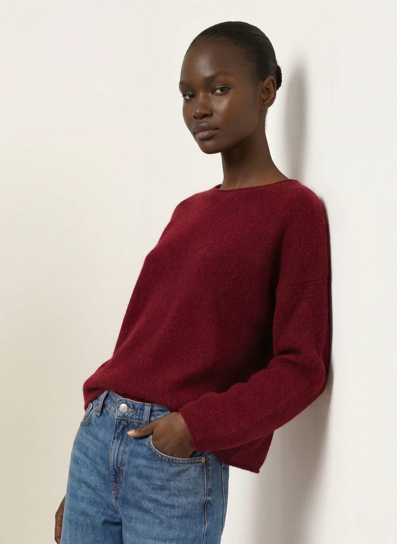 BOSS Pull FOLLETTO en alpaga: ROUGE FONCÉ
