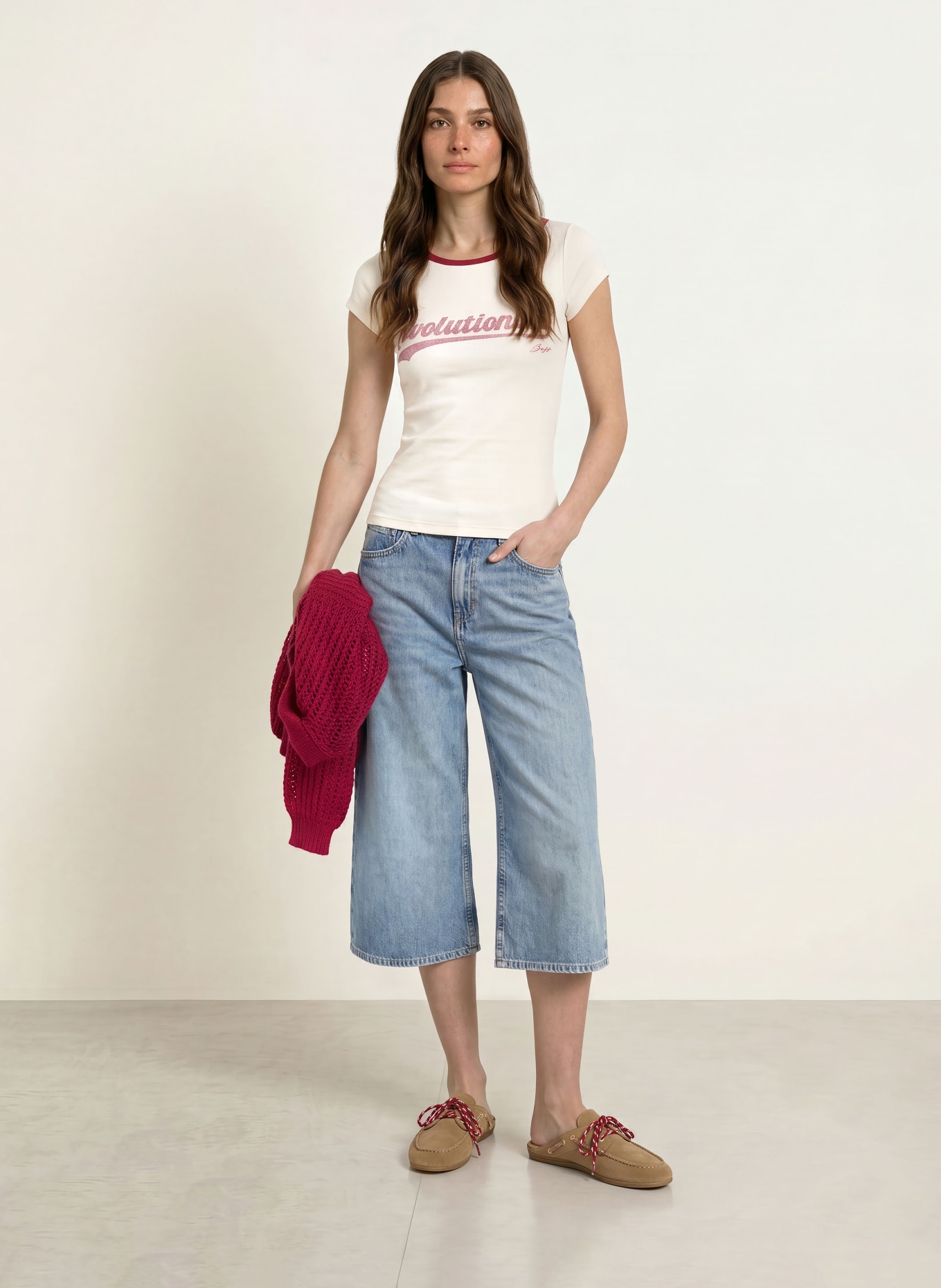 BOSS T-shirt ETINE: BLANC / ROUGE FONCÉ