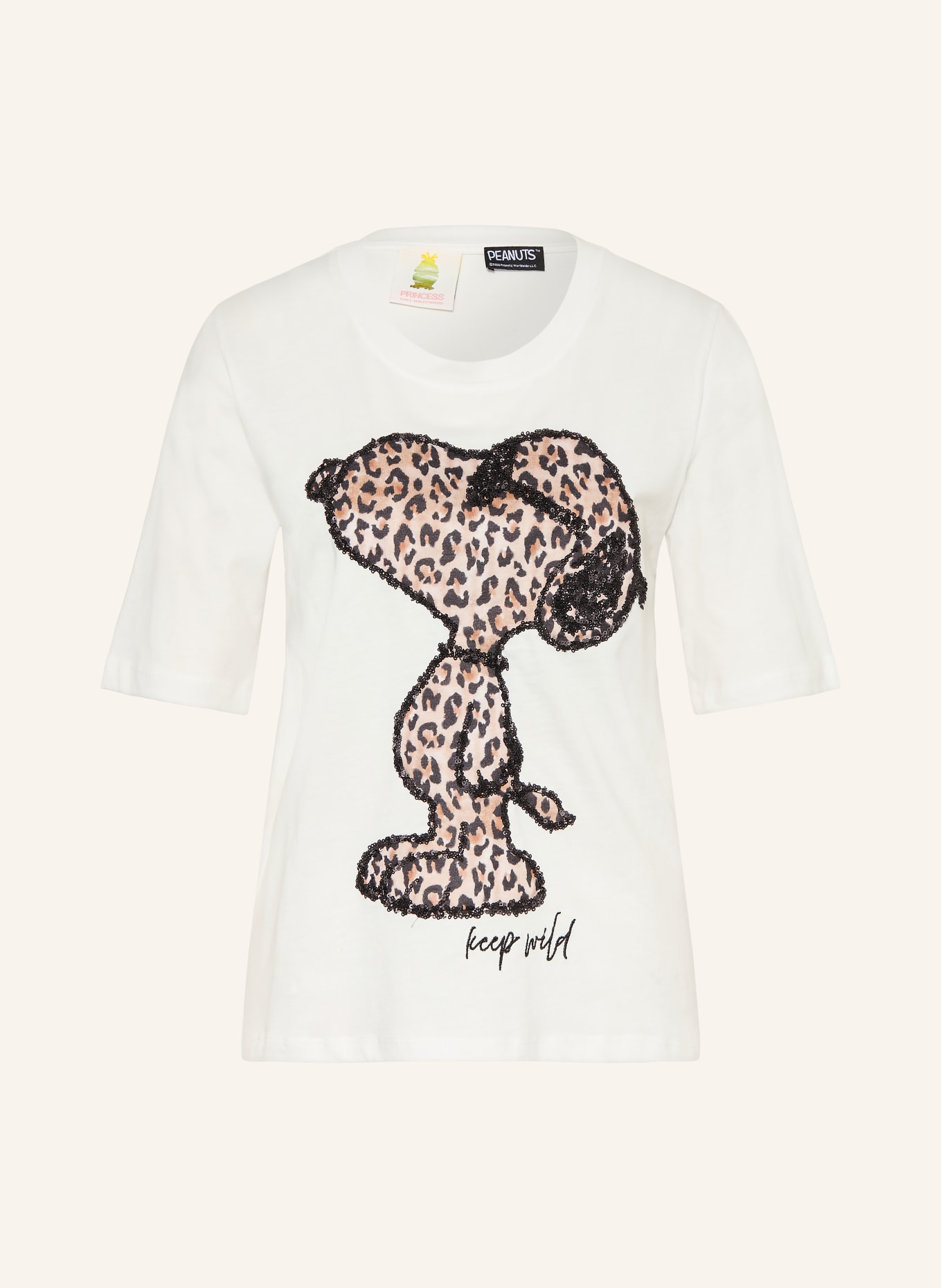 Princess GOES HOLLYWOOD T-shirt met pailletten: WIT / BRUIN / ZWART