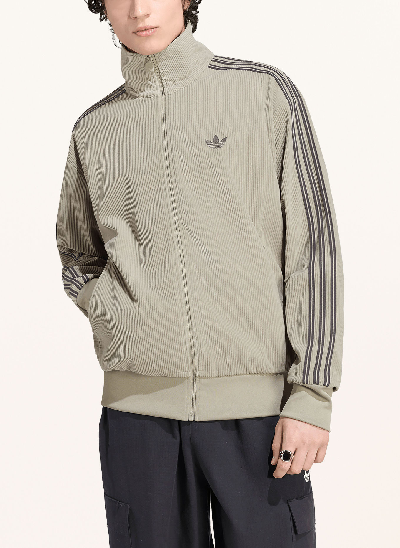 adidas Originals Jachetă din velur FIREBIRD: VERDE DESCHIS / GRI ÎNCHIS